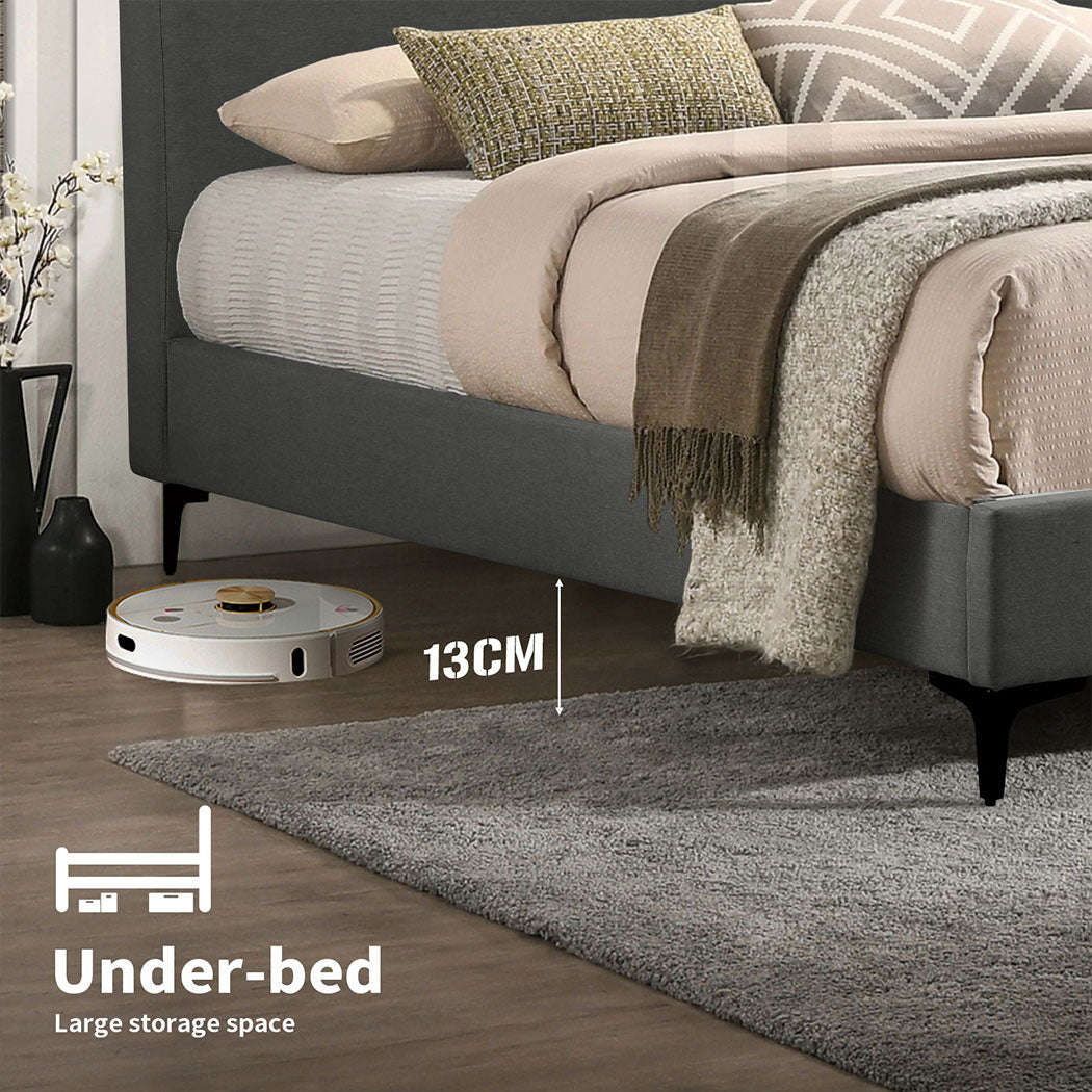 Familand Queen Size Platform Bed Frame Upholstered Headboard in Grey