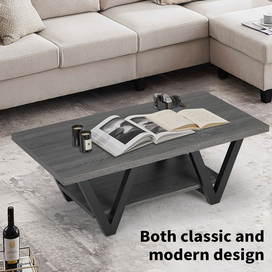 Familand Rectangular Coffee Table Storage Wooden Middle Centra Table Living Room Dark Grey
