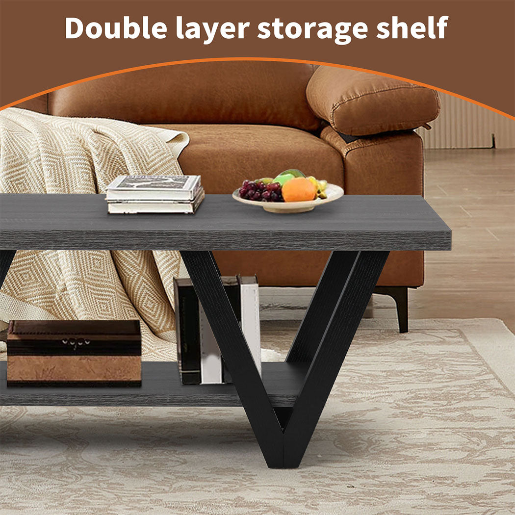 Familand Rectangular Coffee Table Storage Wooden Middle Centra Table Living Room Dark Grey