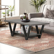 Familand Rectangular Coffee Table Storage Wooden Middle Centra Table Living Room Dark Grey