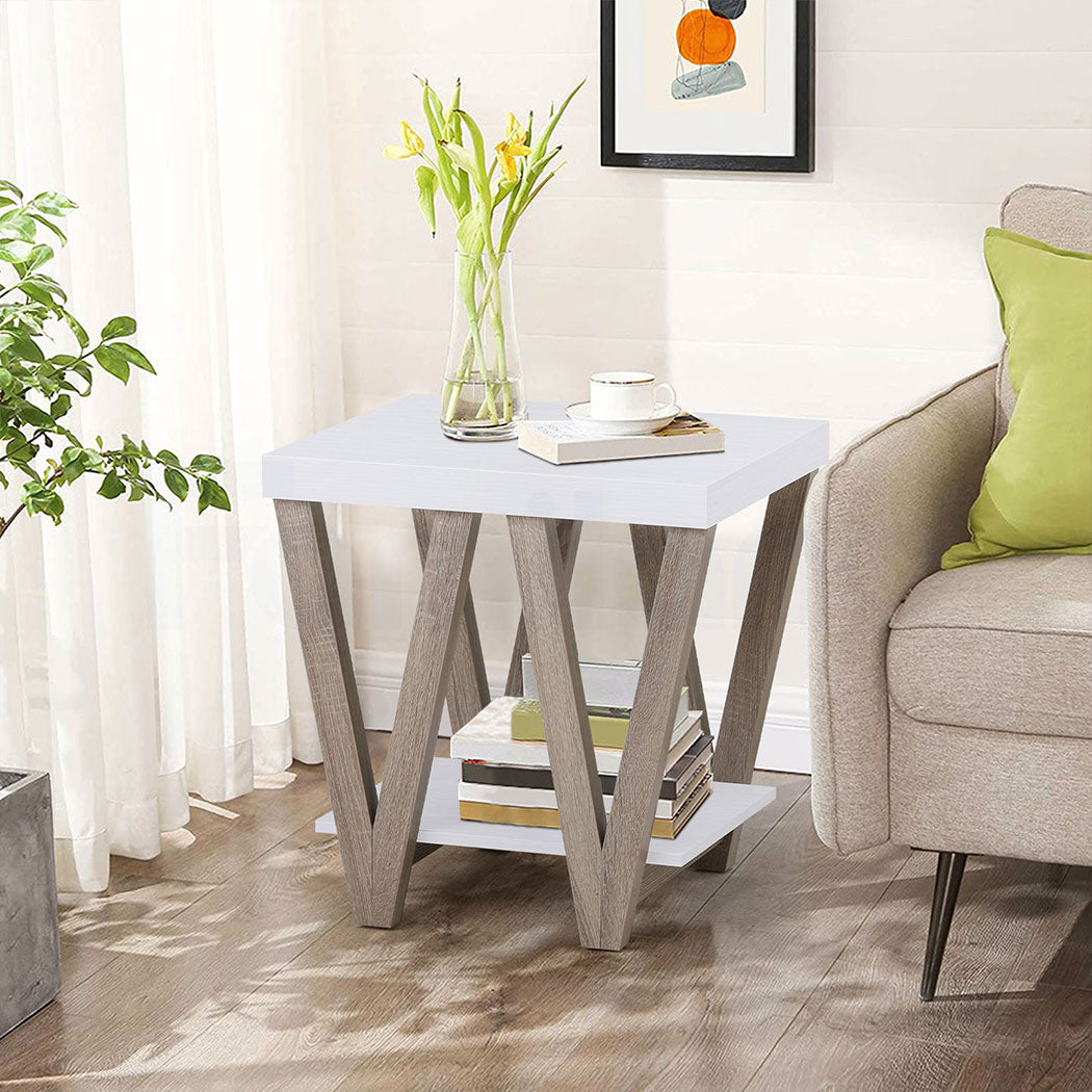 Familand End Side Table - Heavy Duty Wooden Frame & 2-Teirs Storage Space, Bedside Table Night Stand