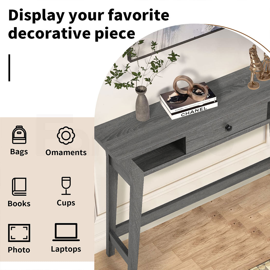 Familand 120cm Wooden Console Hallway Table with Storage Drawer - Entryway Tables Behind Sofa Couch