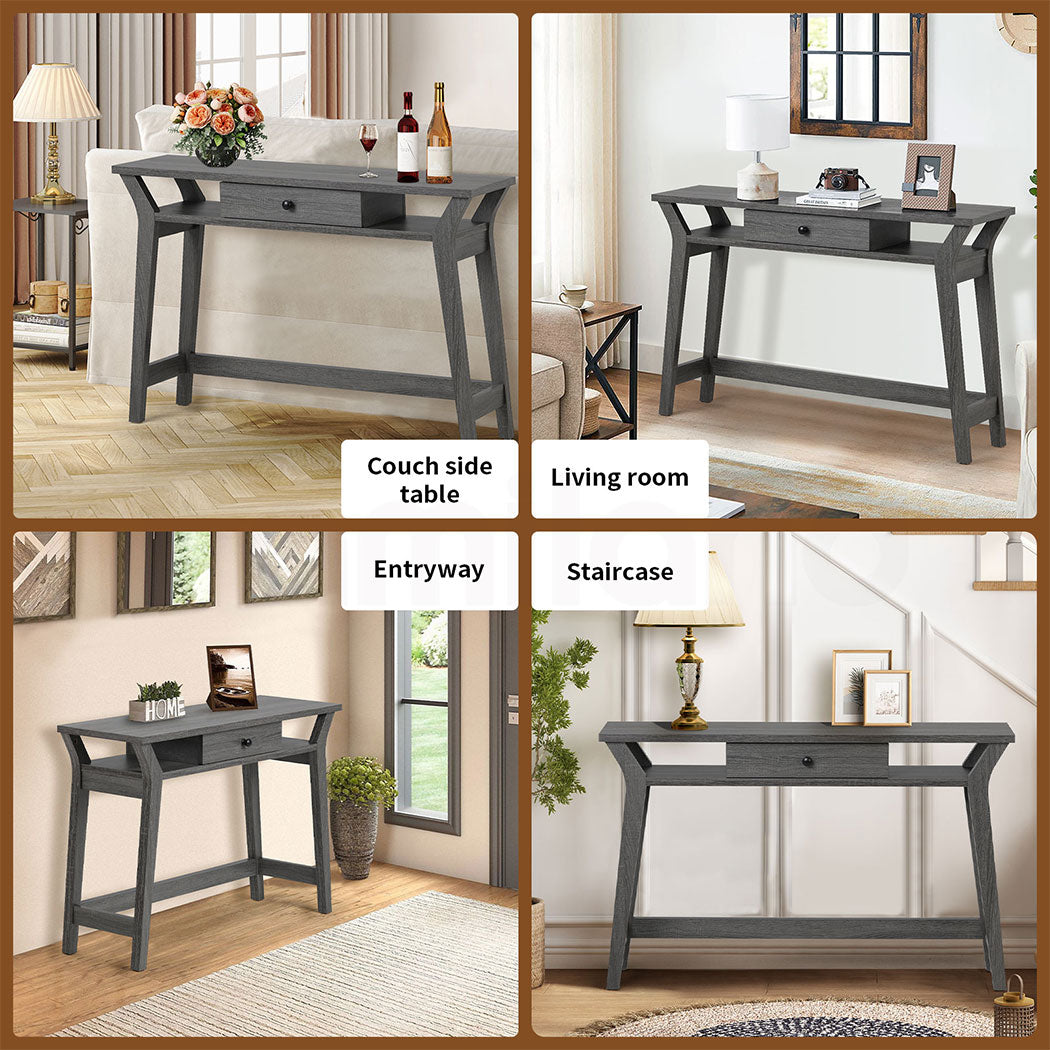 Familand 120cm Wooden Console Hallway Table with Storage Drawer - Entryway Tables Behind Sofa Couch