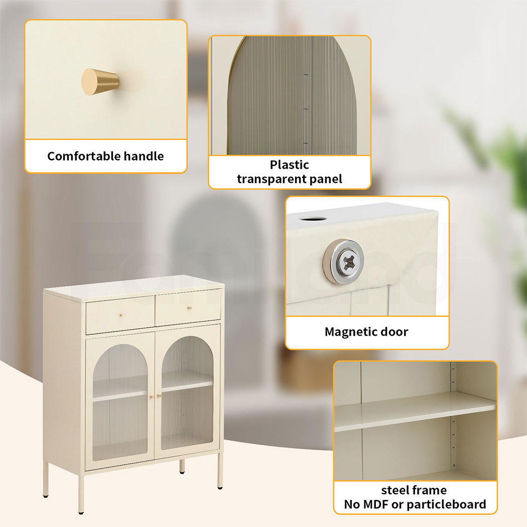 Familand Metal Buffet Sideboard Accent Storage Cabinet with 2x Drawers in Cream