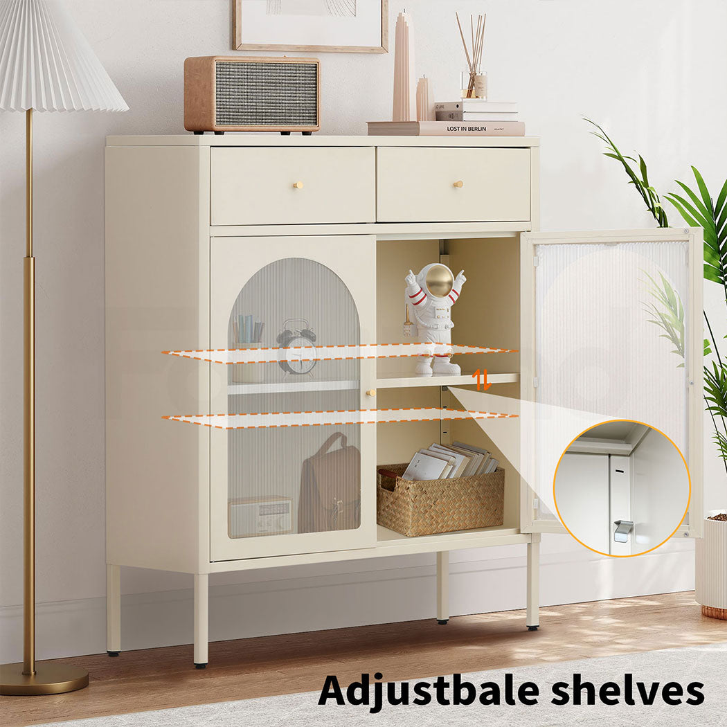 Familand Metal Buffet Sideboard Accent Storage Cabinet with 2x Drawers in Cream