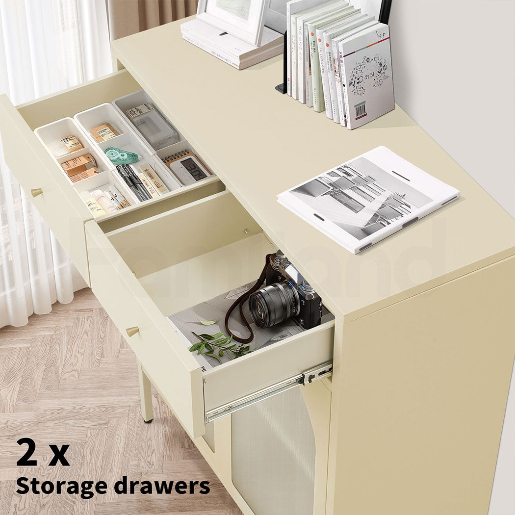 Familand Metal Buffet Sideboard Accent Storage Cabinet with 2x Drawers in Cream