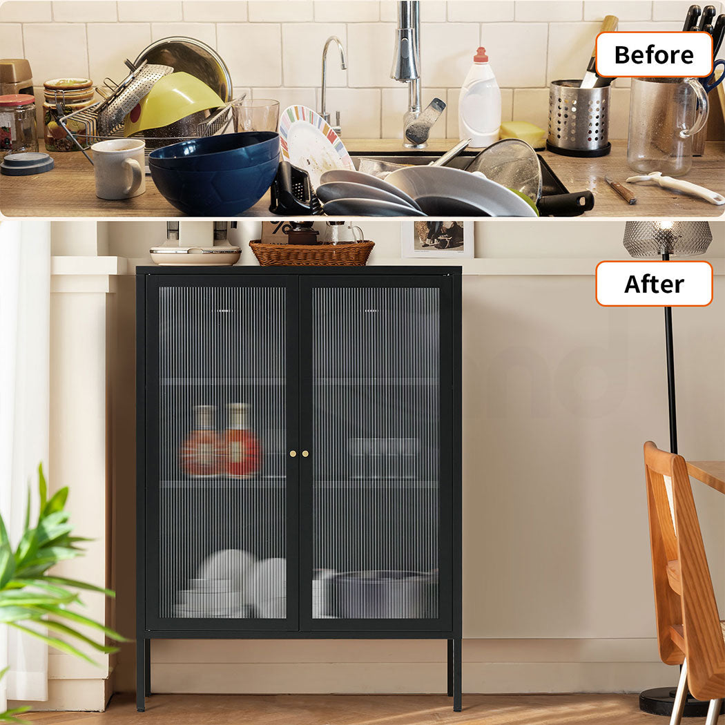 Familand Metal Buffet Sideboard Accent Storage Cabinet in Black
