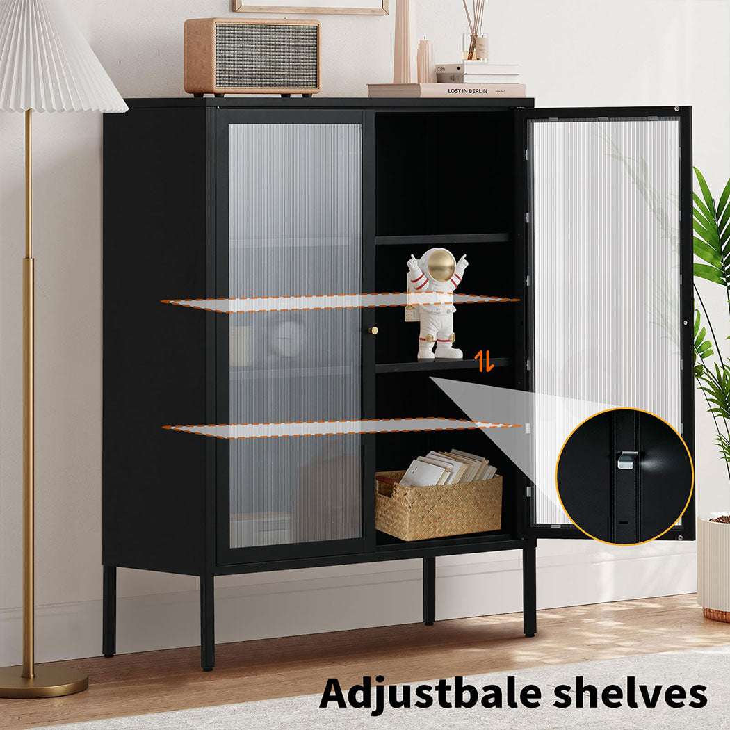Familand Metal Buffet Sideboard Accent Storage Cabinet in Black