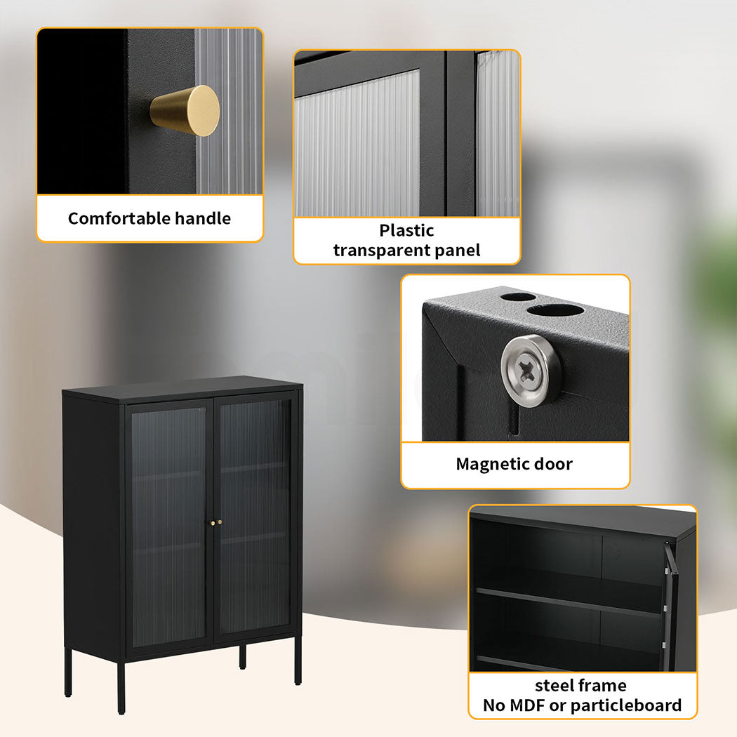 Familand Metal Buffet Sideboard Accent Storage Cabinet in Black