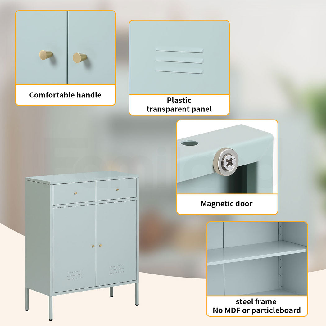 Familand Metal Buffet Sideboard Accent Storage Cabinet with 2x Drawers in Mint green