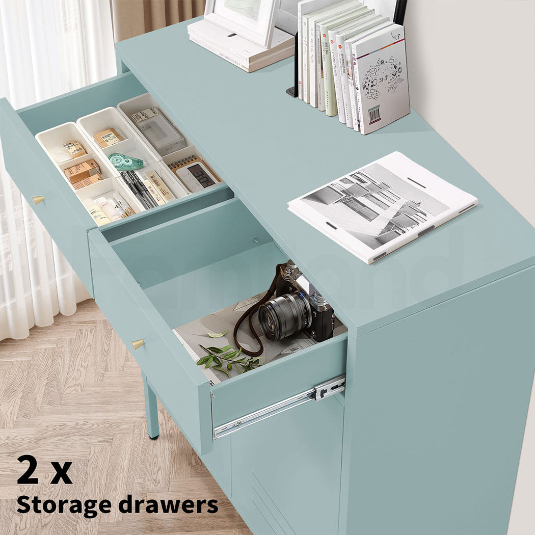Familand Metal Buffet Sideboard Accent Storage Cabinet with 2x Drawers in Mint green