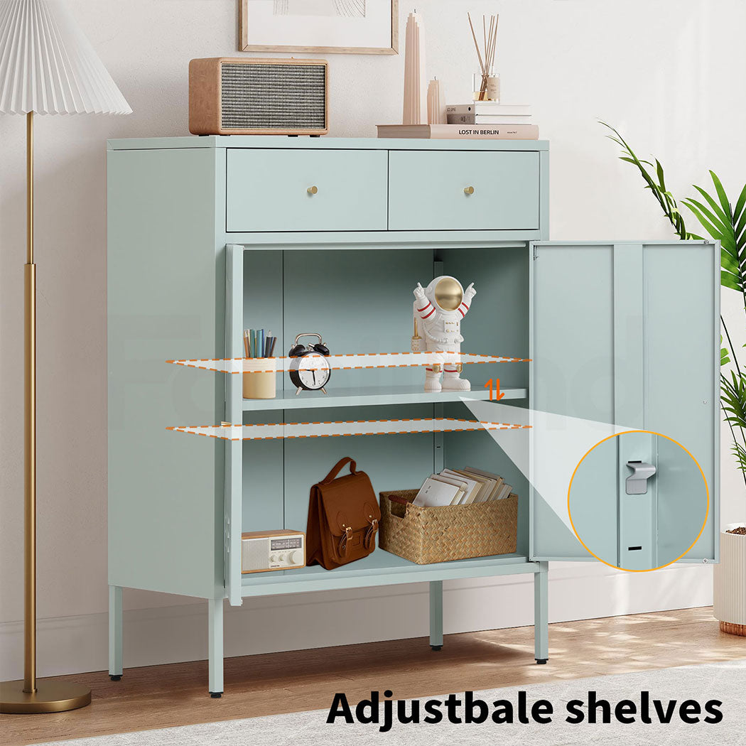 Familand Metal Buffet Sideboard Accent Storage Cabinet with 2x Drawers in Mint green