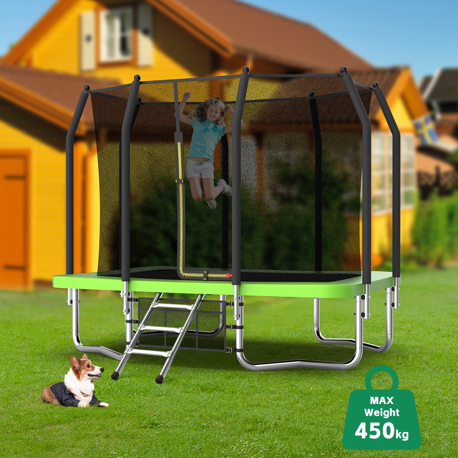 6FT x 9FT Outdoor Rectangular Trampoline ,Recreational Trampolines with Enclosure Net and Ladder