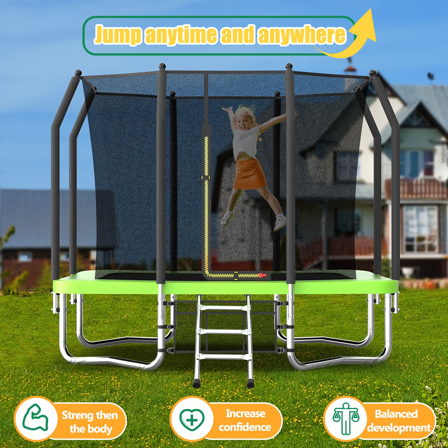 6FT x 9FT Outdoor Rectangular Trampoline ,Recreational Trampolines with Enclosure Net and Ladder