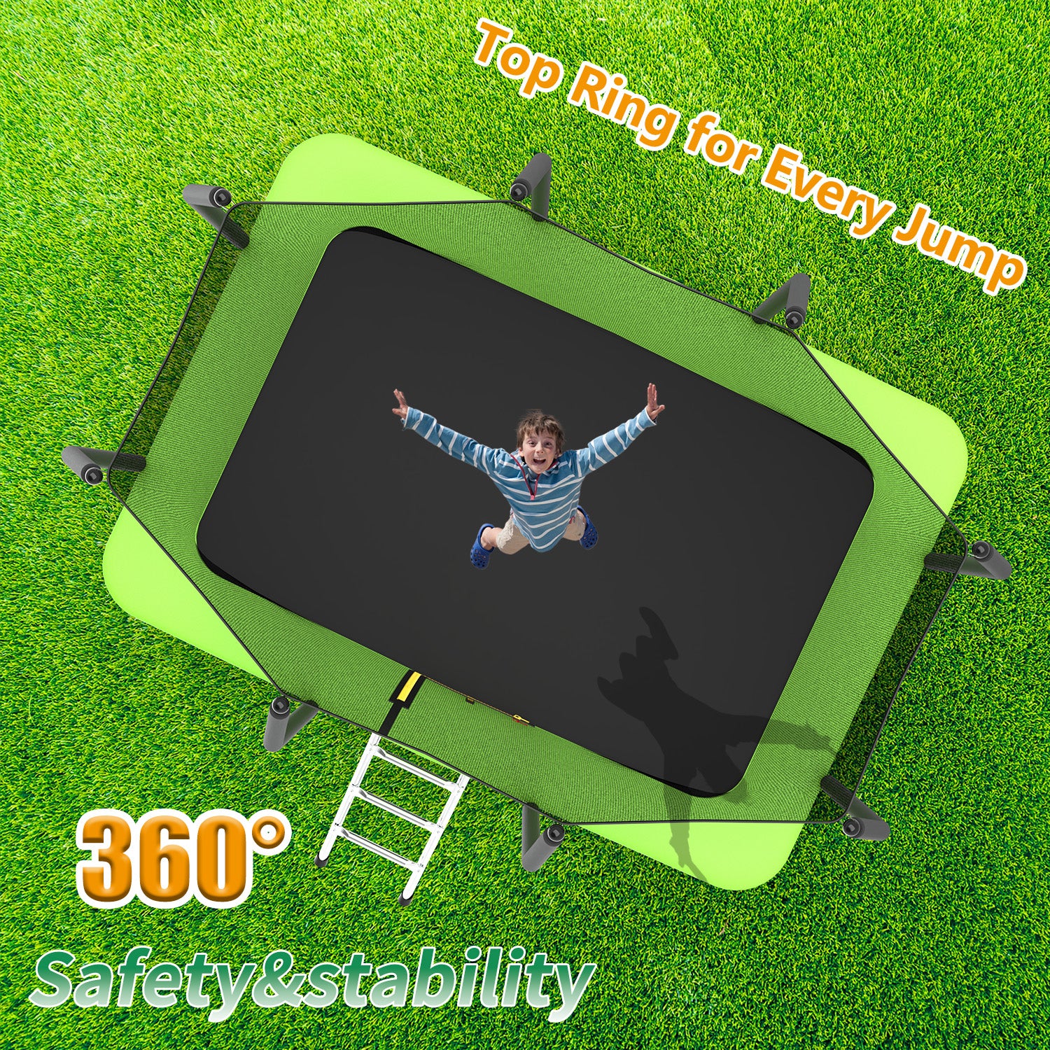 7FT x 10FT Rectangle Outdoor Trampoline, Recreational Trampoline for Kids with Safety Enclosure Net