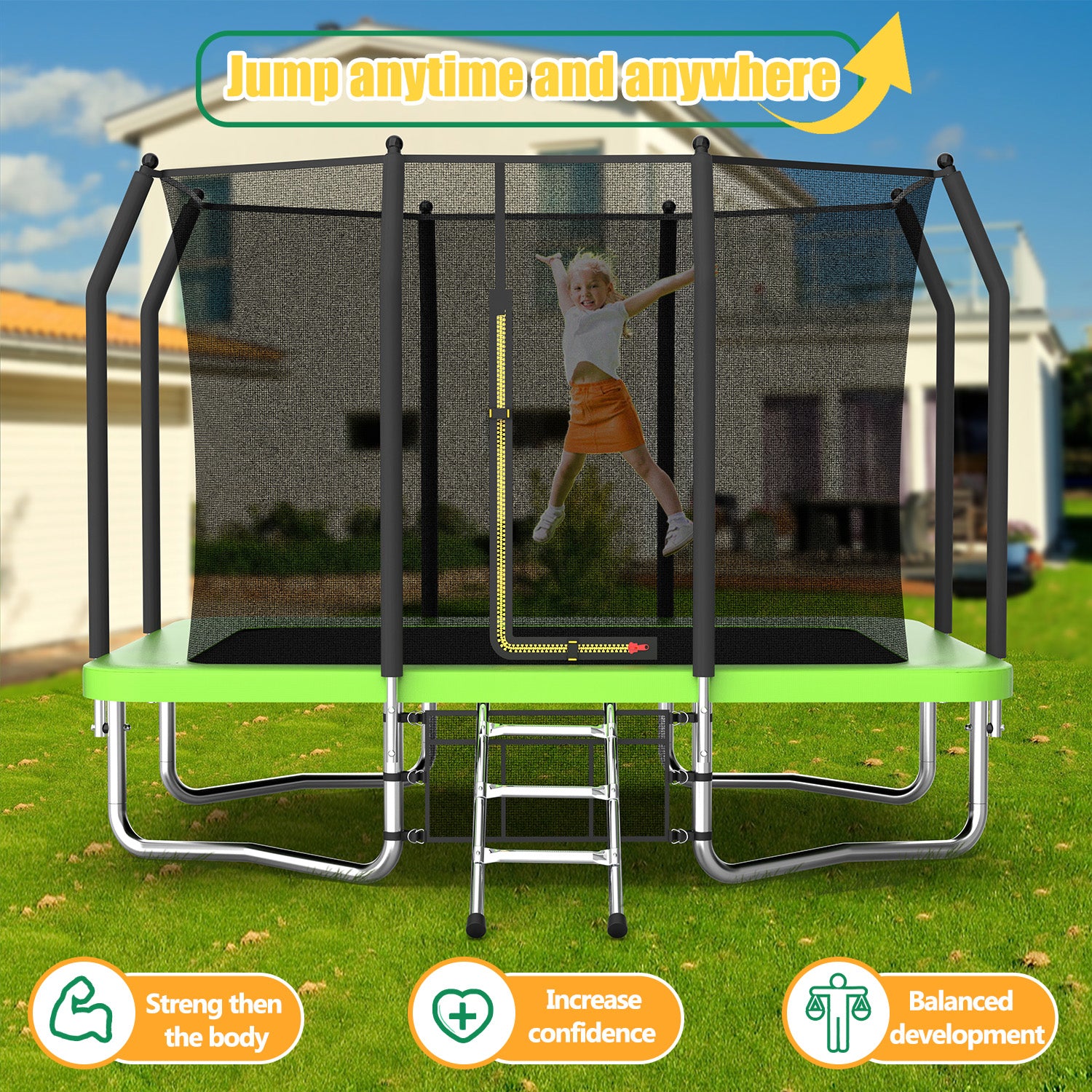 7FT x 10FT Rectangle Outdoor Trampoline, Recreational Trampoline for Kids with Safety Enclosure Net