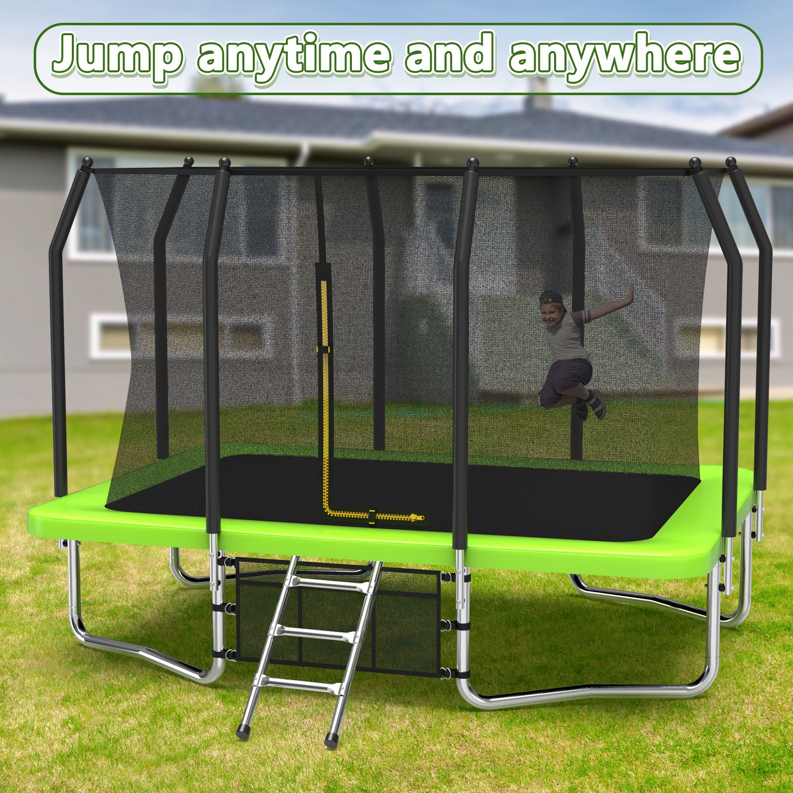8FT x 11FT Rectangle Outdoor Trampoline, Recreational Trampoline for Kids with Safety Enclosure Net