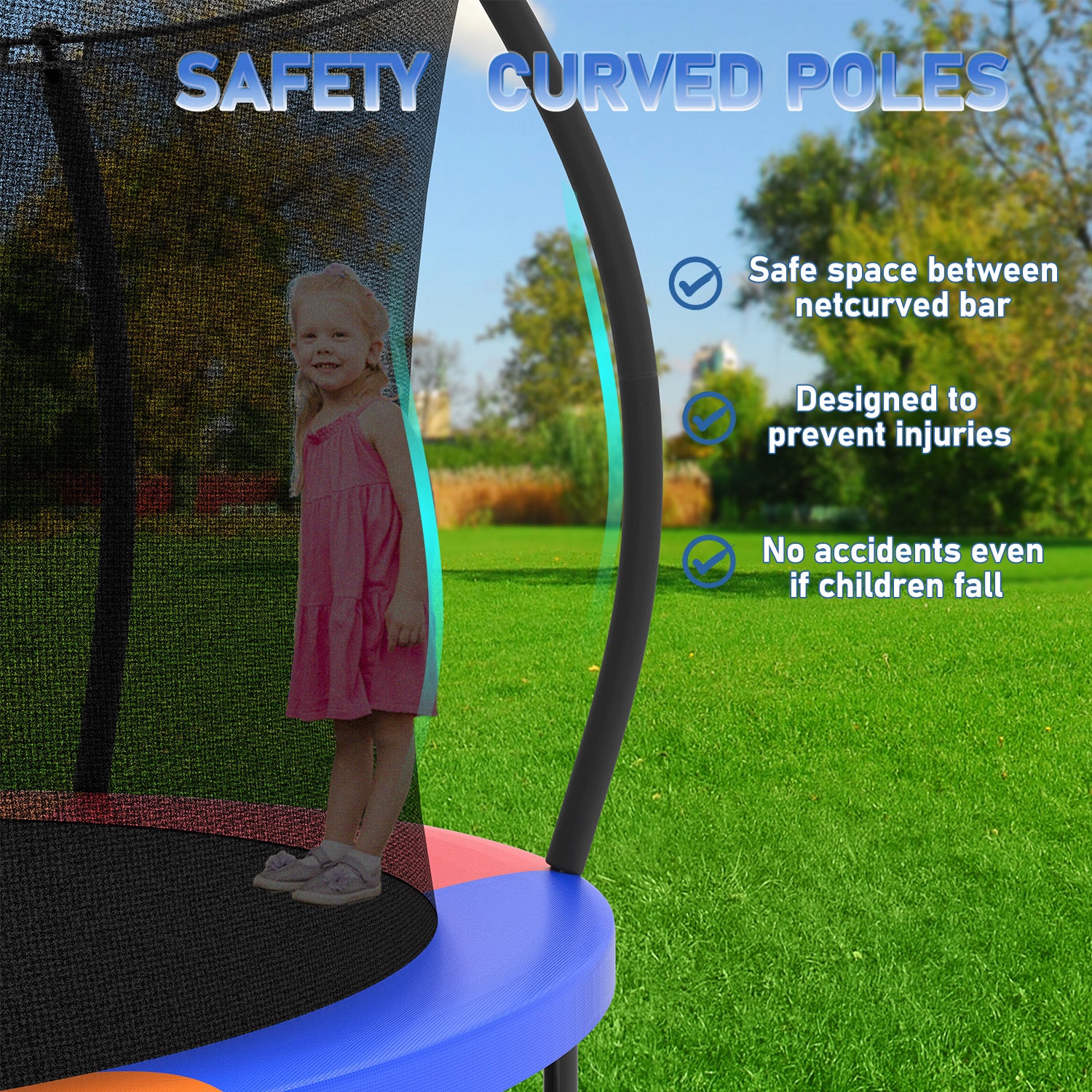 8FT Round Outdoor Trampoline with Net, Basketball Hoop for Trampoline Sunshade Cover