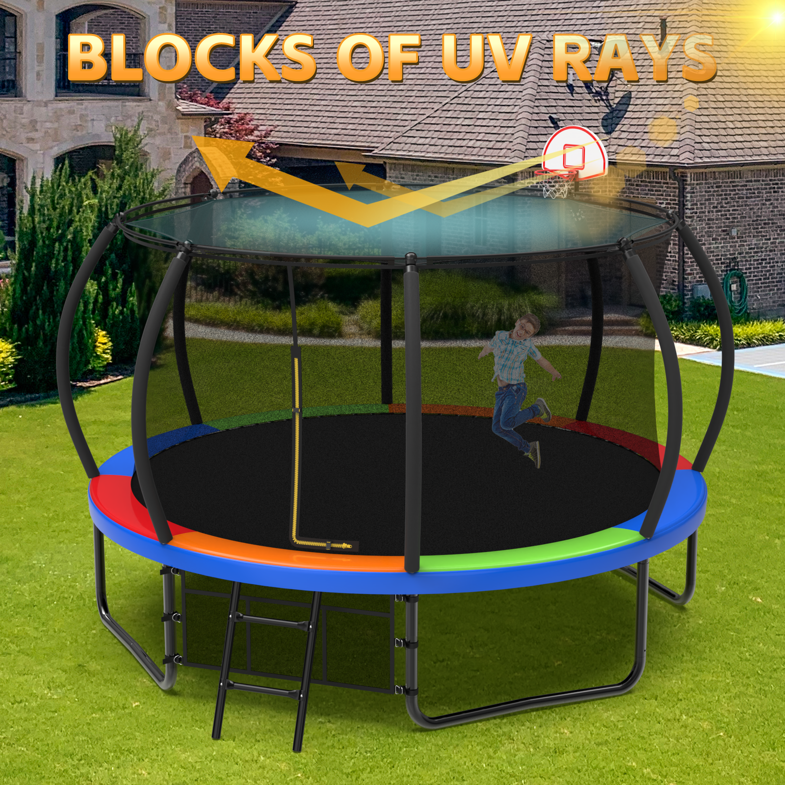12FT Trampoline Outdoor with Safety Enclosure Net, Recreational Trampoline for Kids and Adults