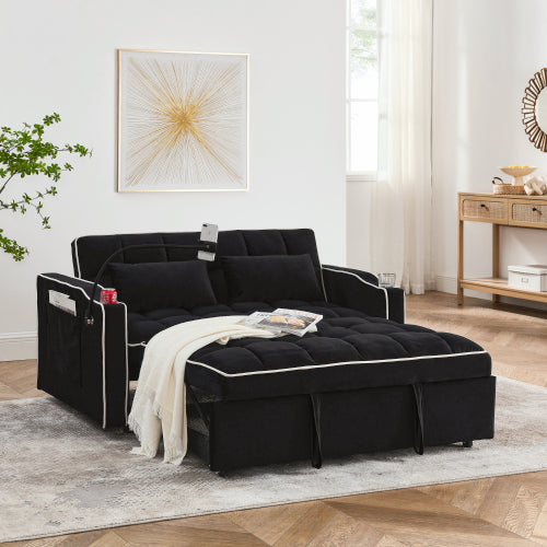 Eeeza Modern Velvet Sofa Bed with Cushions and Phone Holder, 2-seater