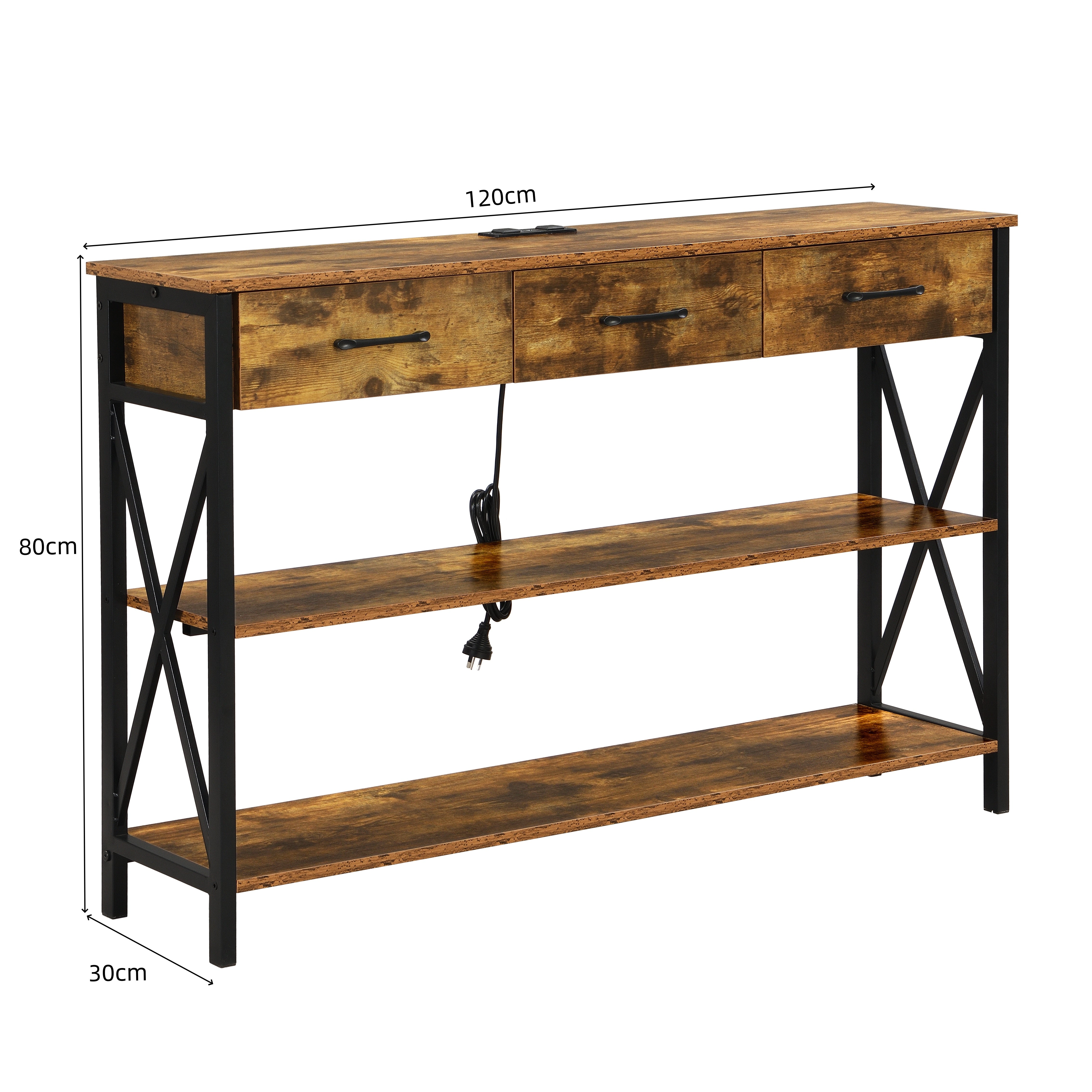 Console Table with 3 Drawers and Charging Station