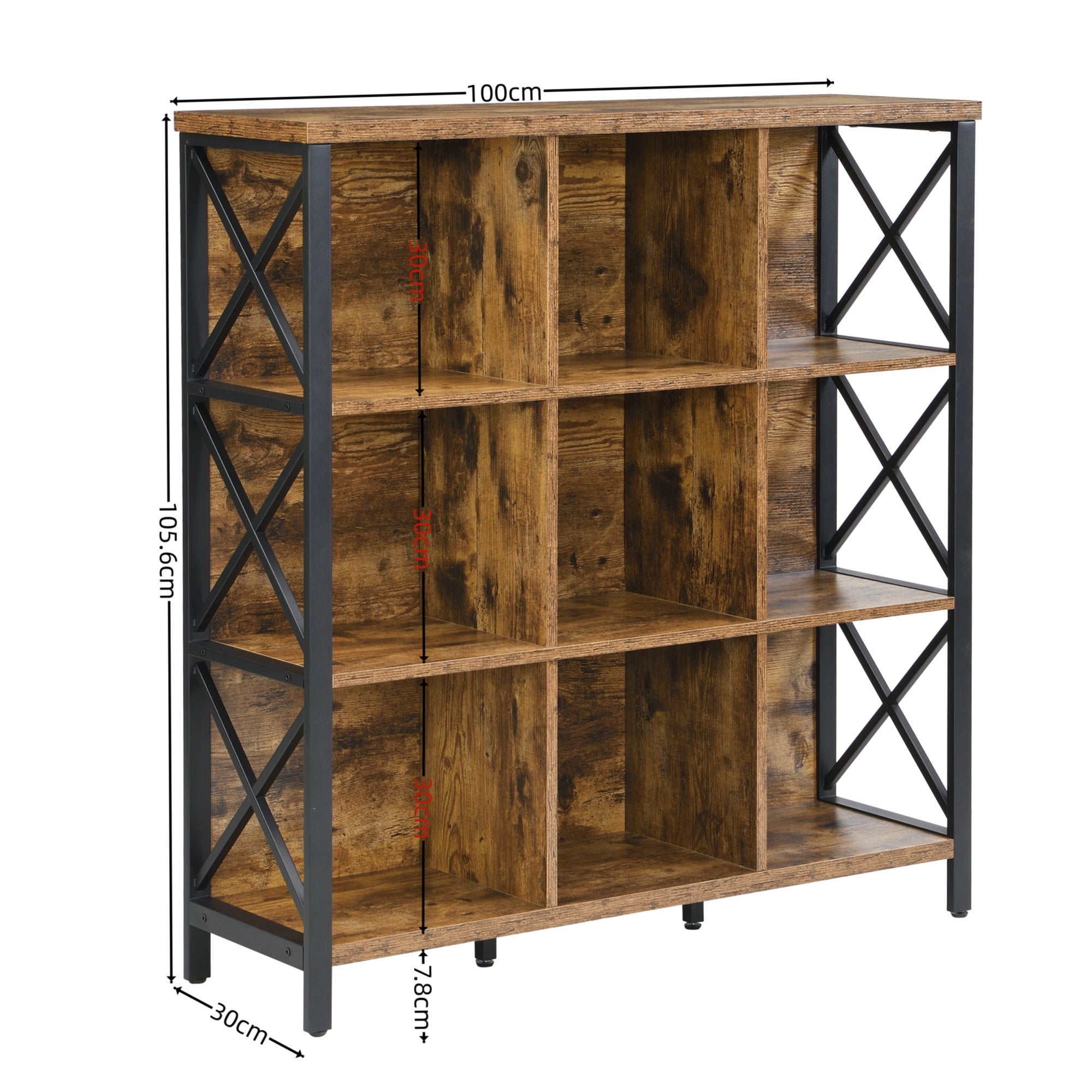 Rustic 9 Cube Storage Organizer Shelf, Industrial 4 Tier Cubby Bookcase