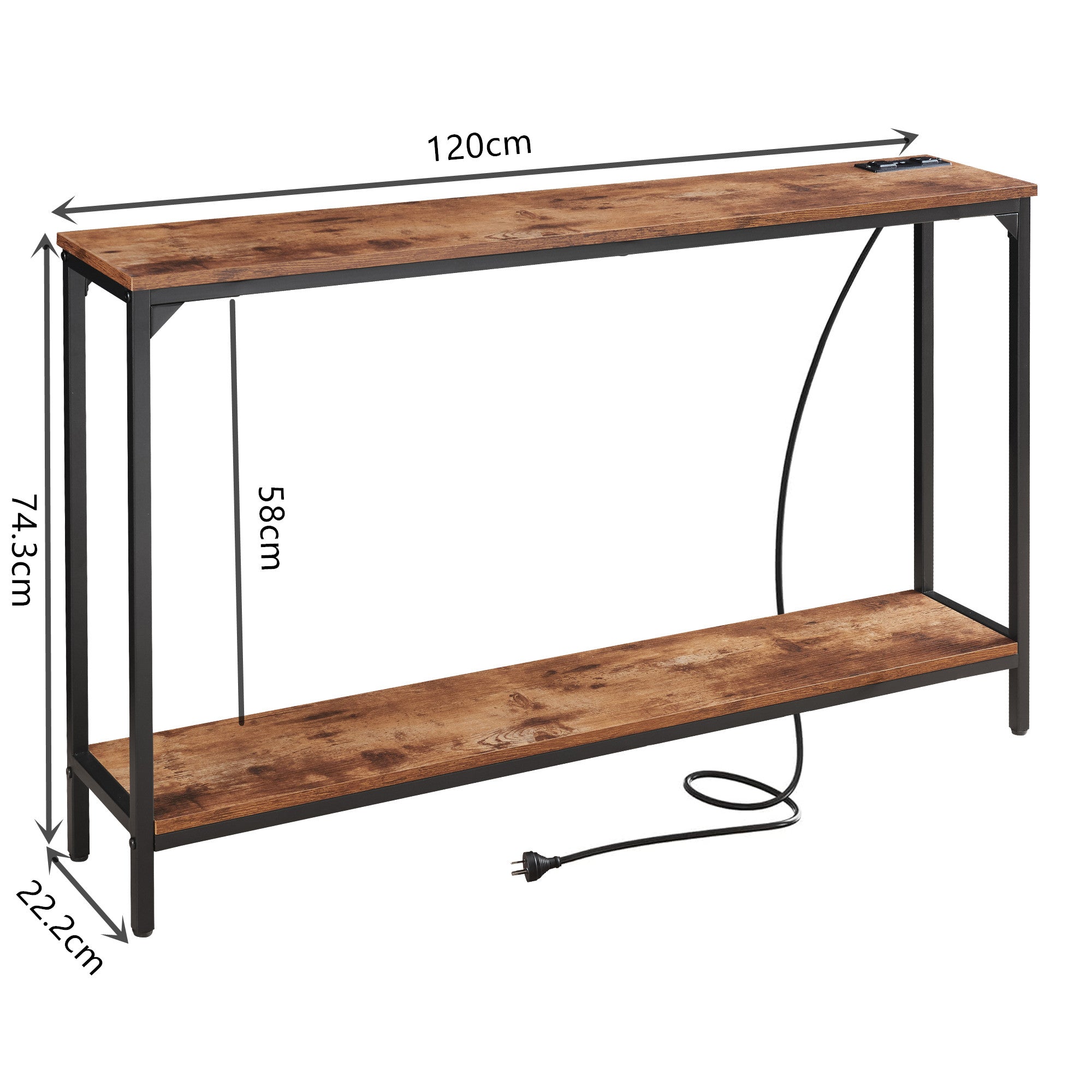 Console Table with Charging Station, 2-Tier Narrow Sofa Table