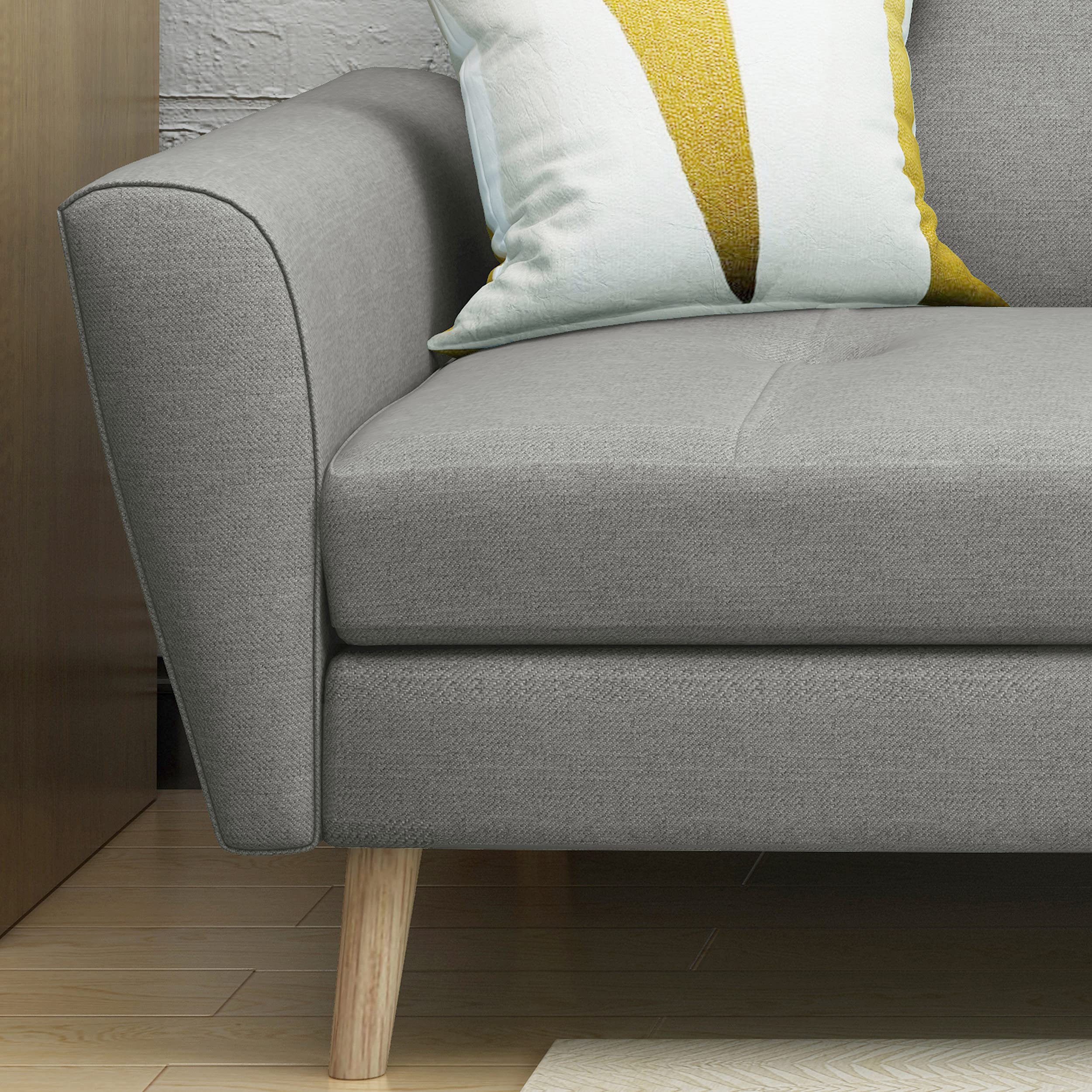 Mid-Century Modern Soft Grey Fabric Loveseat Sofa