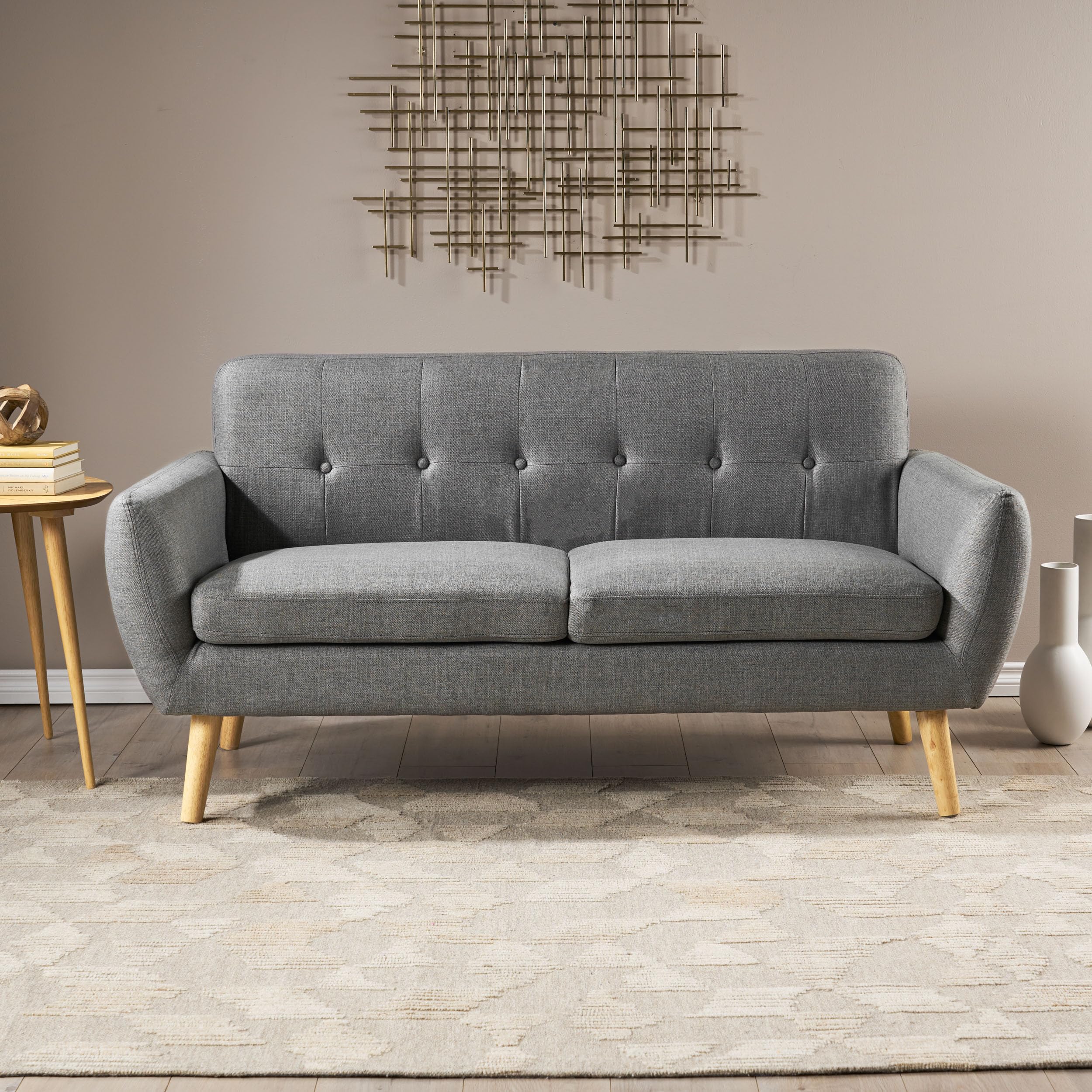 Mid-Century Modern Fabric Loveseat Sofa in Grey