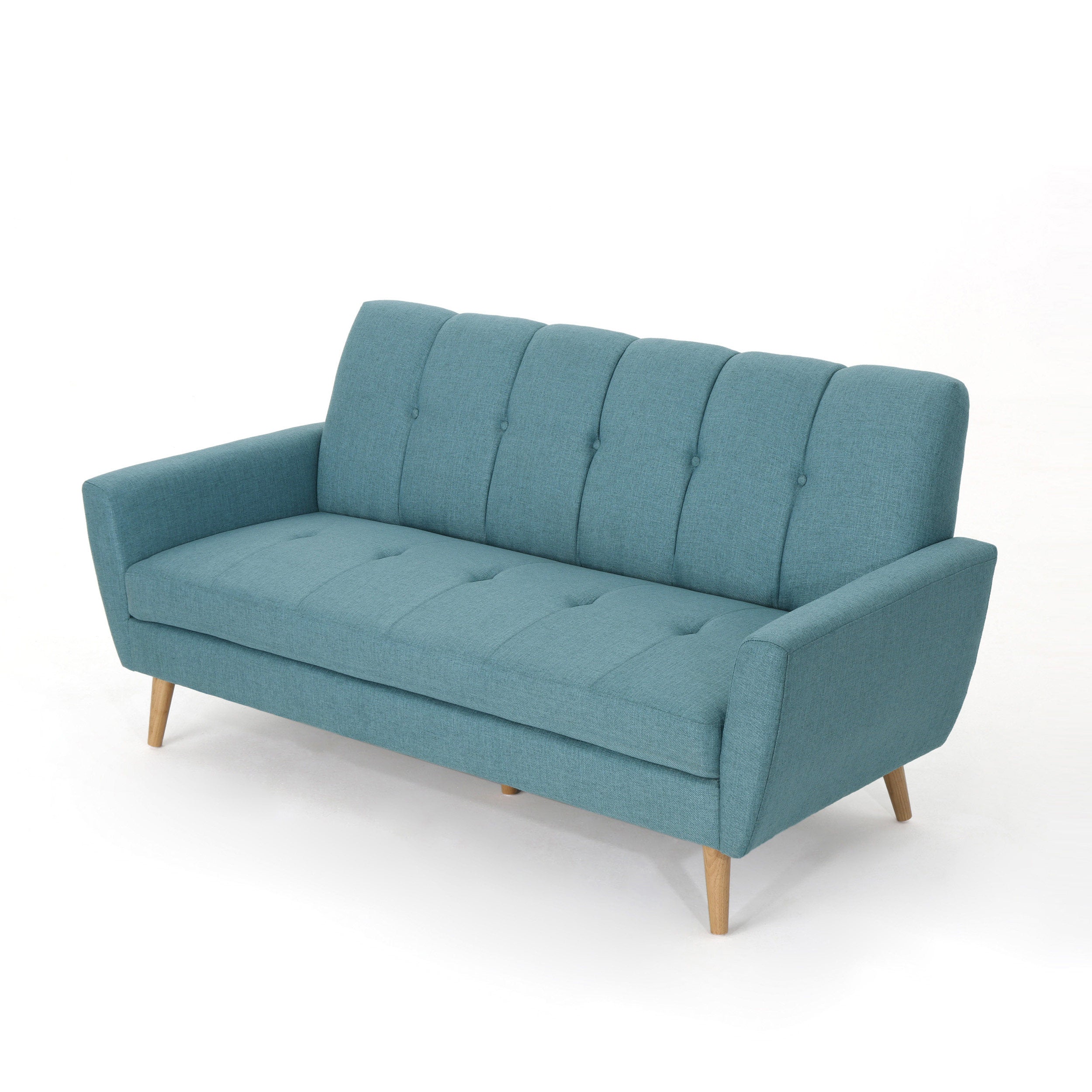Mid-Century Modern Soft Blue-Green Fabric Loveseat Sofa
