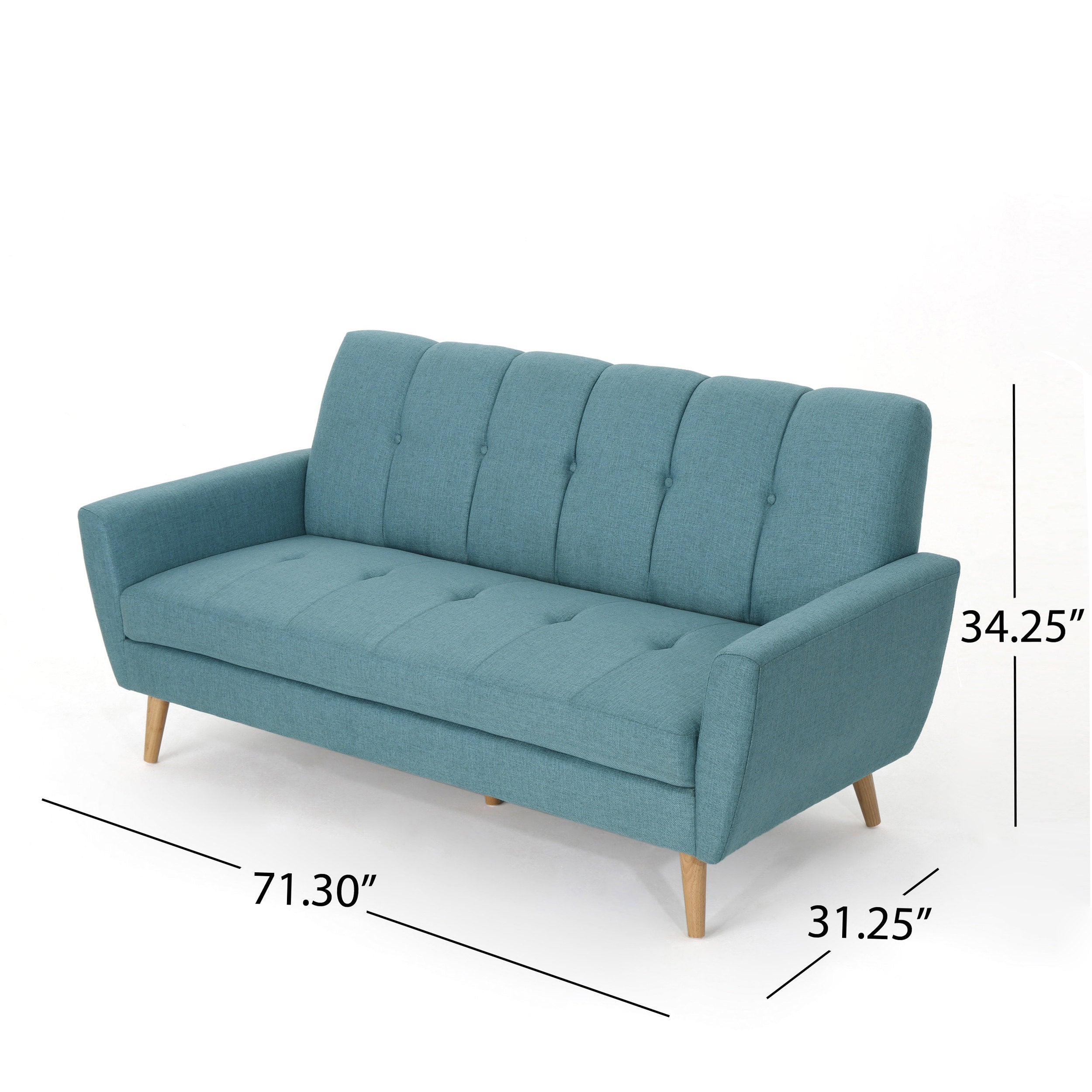 Mid-Century Modern Soft Blue-Green Fabric Loveseat Sofa