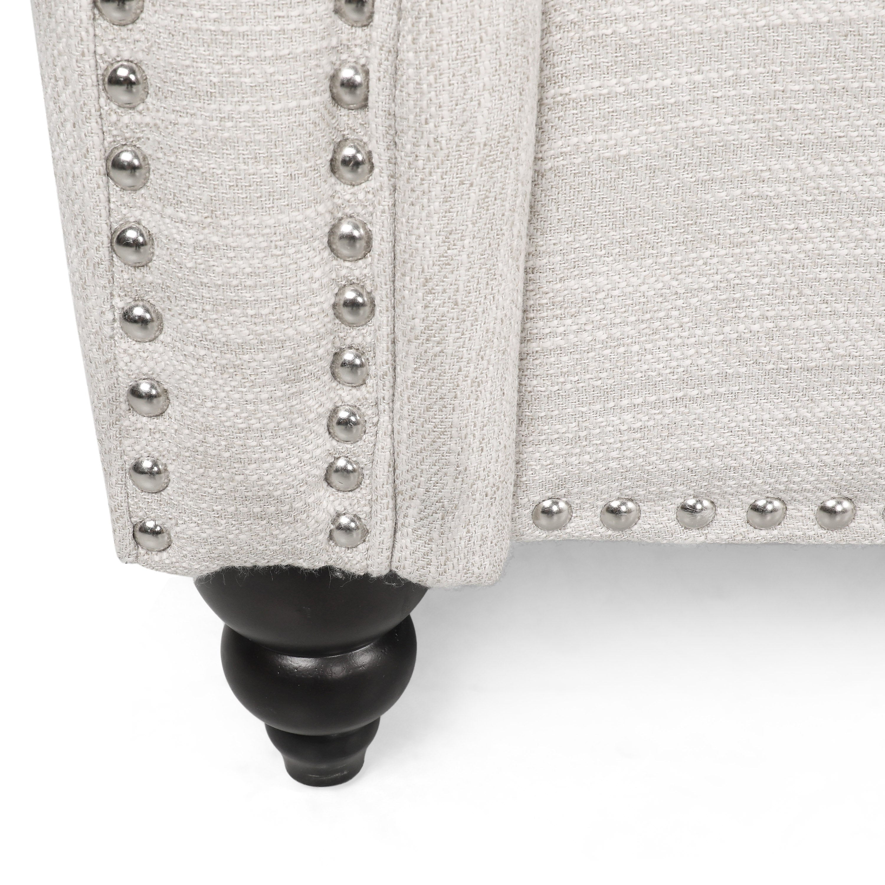 Contemporary Beige Upholstered Fabric 3-Seater Sofa with Nailhead Accents and Pillows