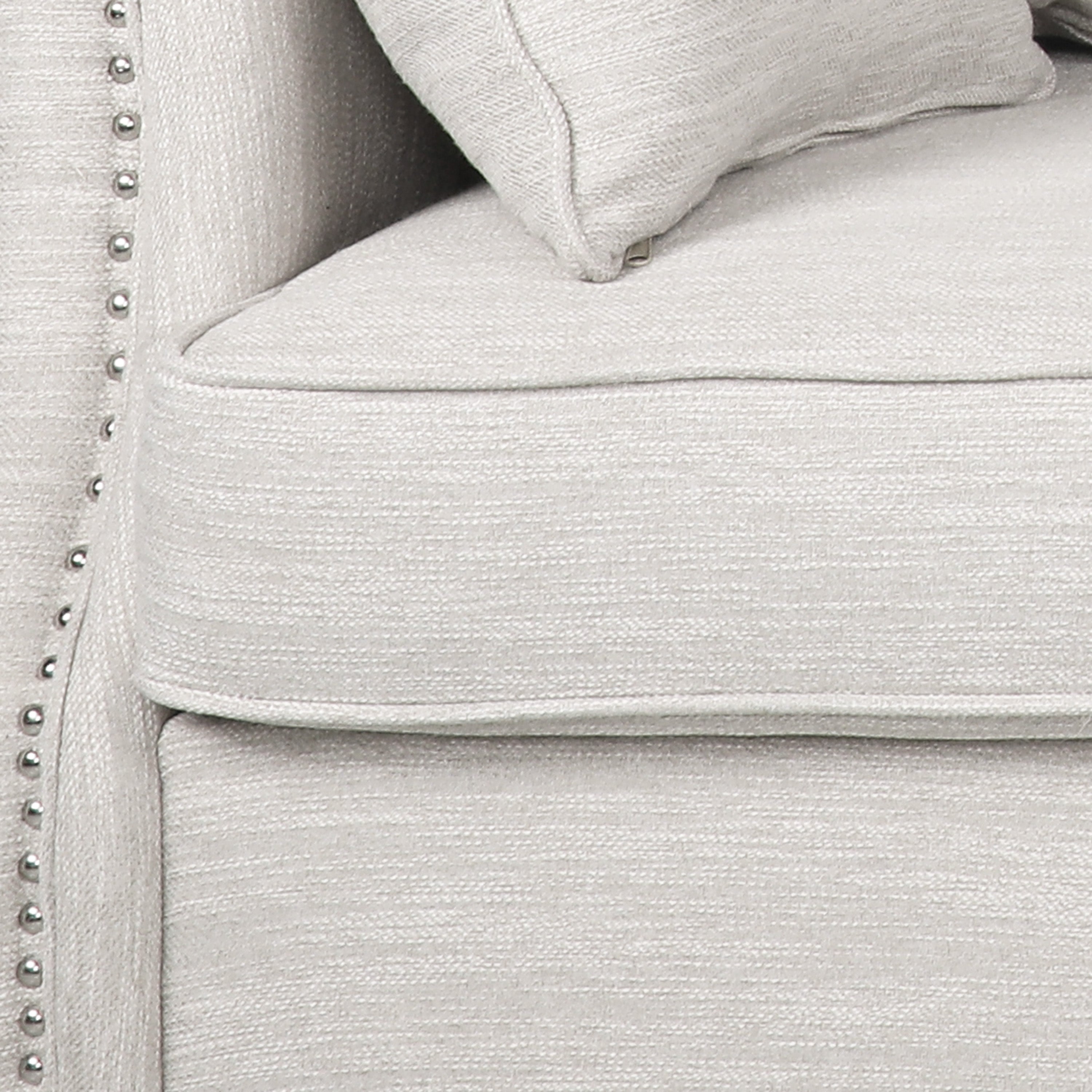 Contemporary Beige Upholstered Fabric 3-Seater Sofa with Nailhead Accents and Pillows