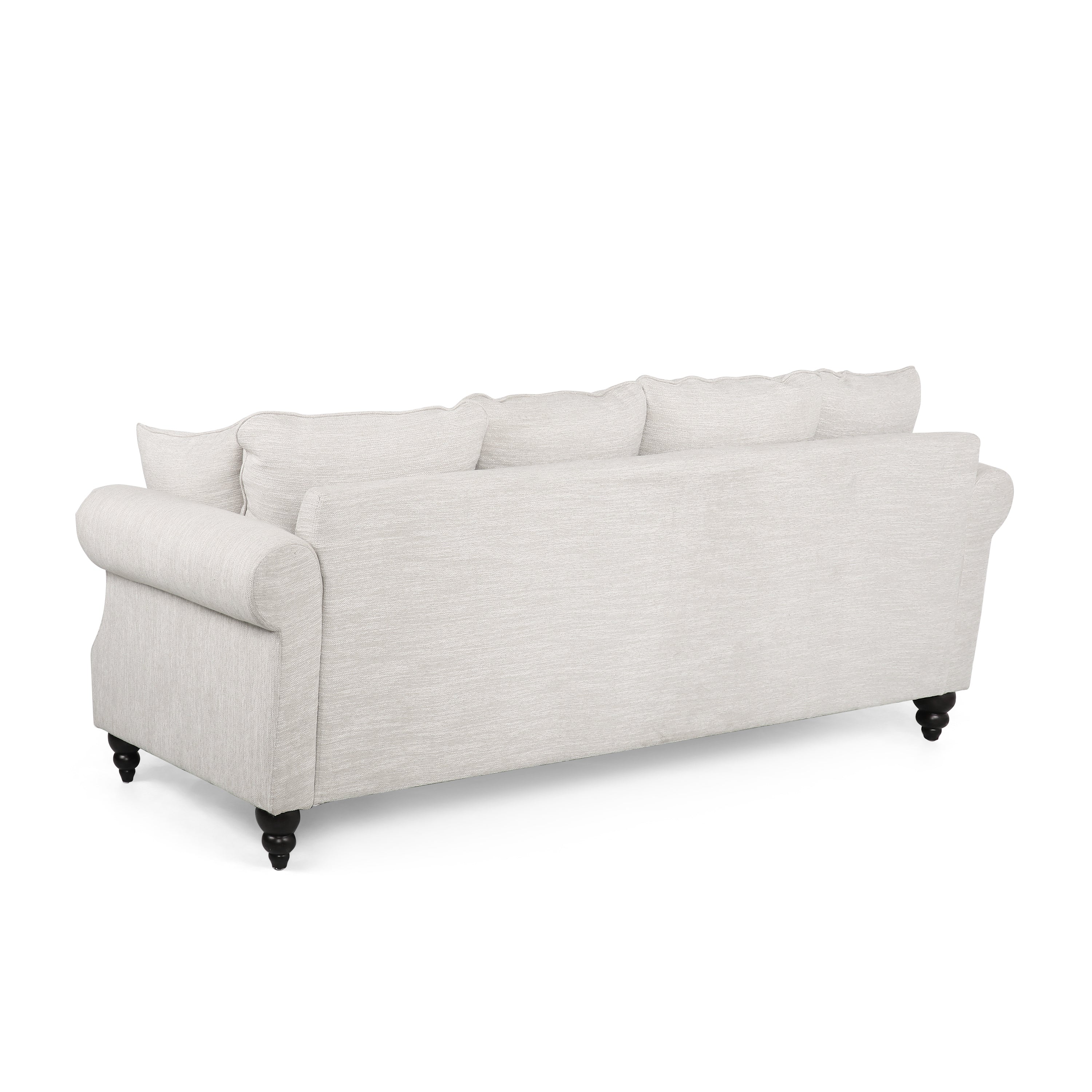 Contemporary Beige Upholstered Fabric 3-Seater Sofa with Nailhead Accents and Pillows