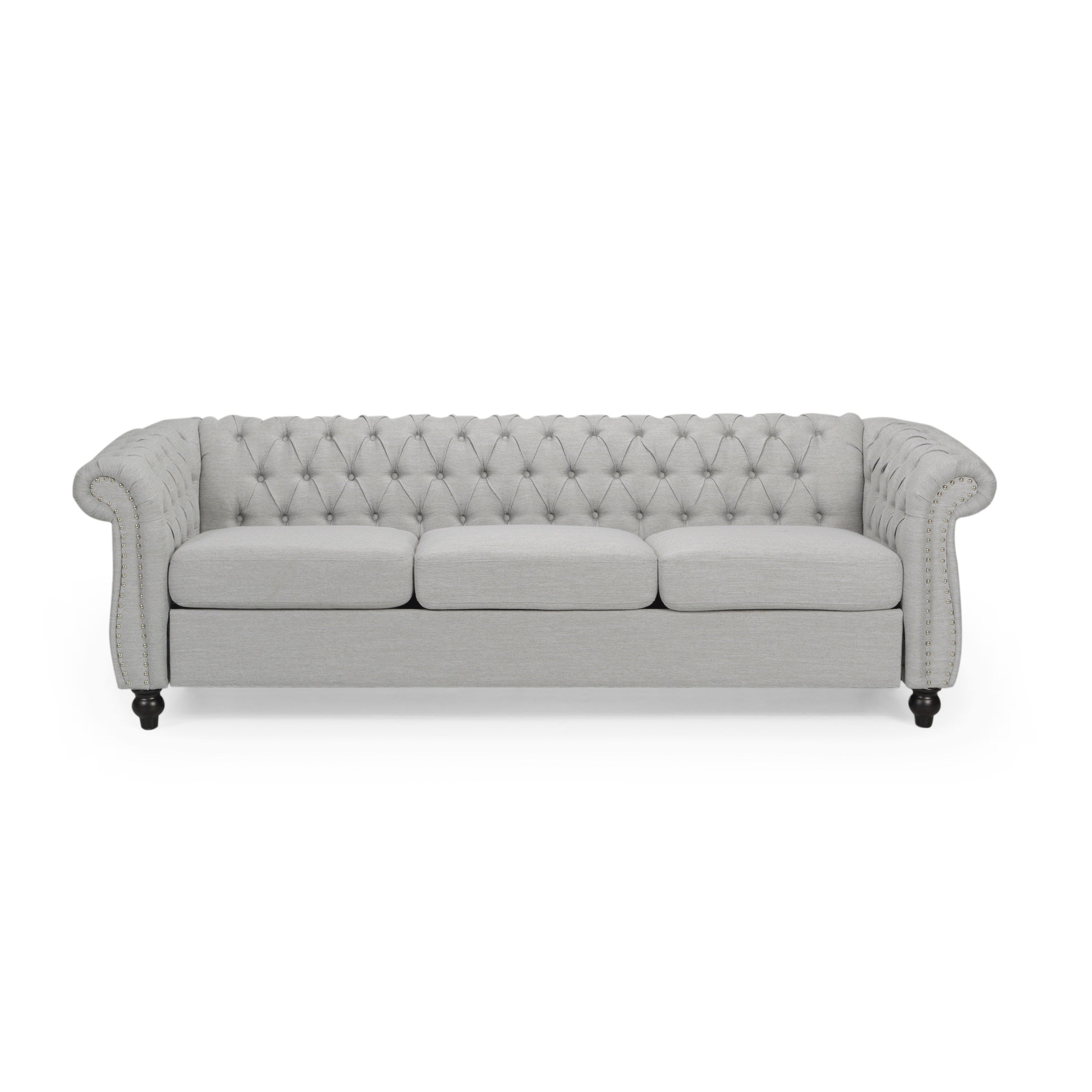 Modern Style Cloud Gray Button Tufted Upholstered Fabric Sofa