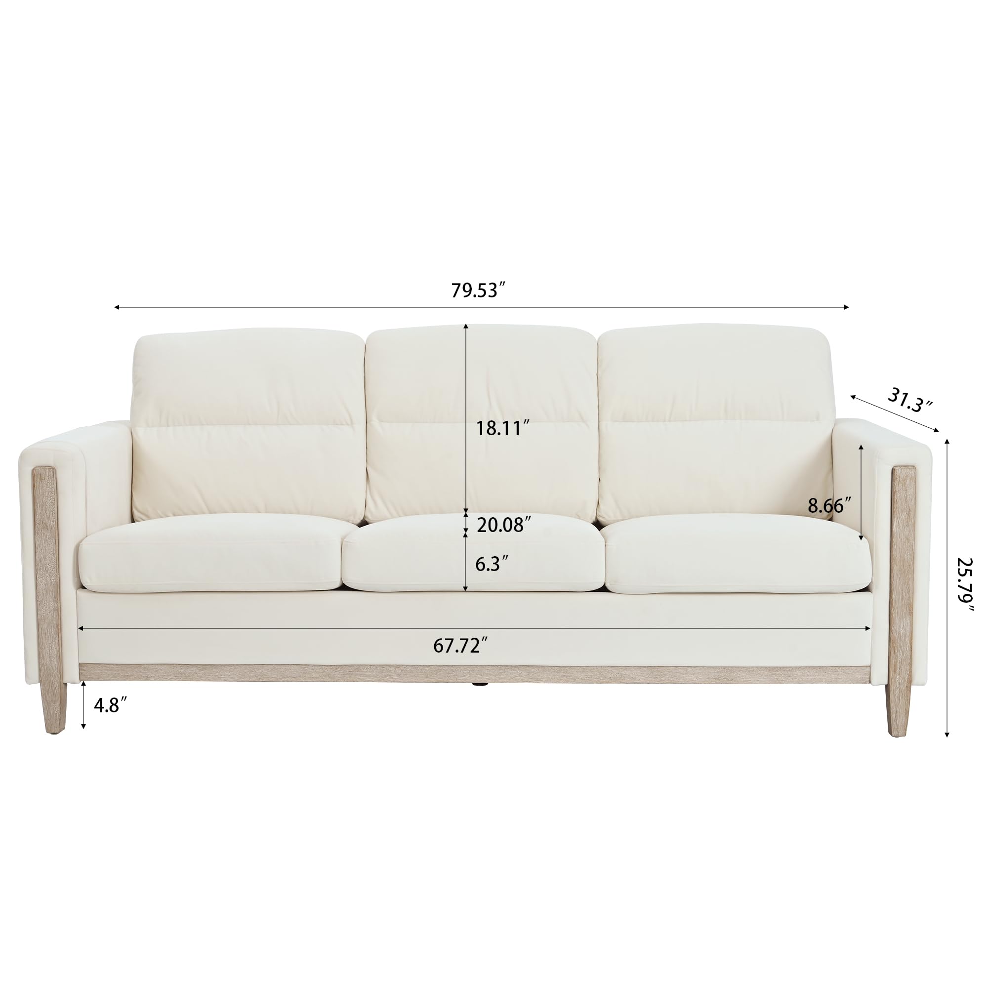 Modern Beige/Grey Comfortable 3-Seater Fabric Upholstered Sofa with Solid Wood Frame for Living Room