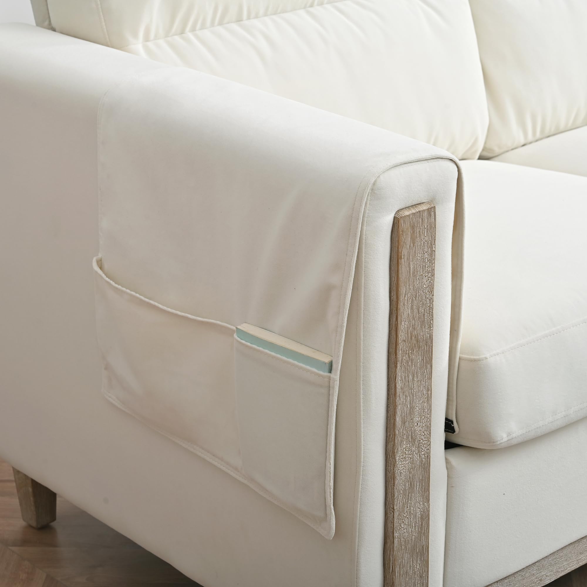 Modern Beige/Grey Comfortable 3-Seater Fabric Upholstered Sofa with Solid Wood Frame for Living Room