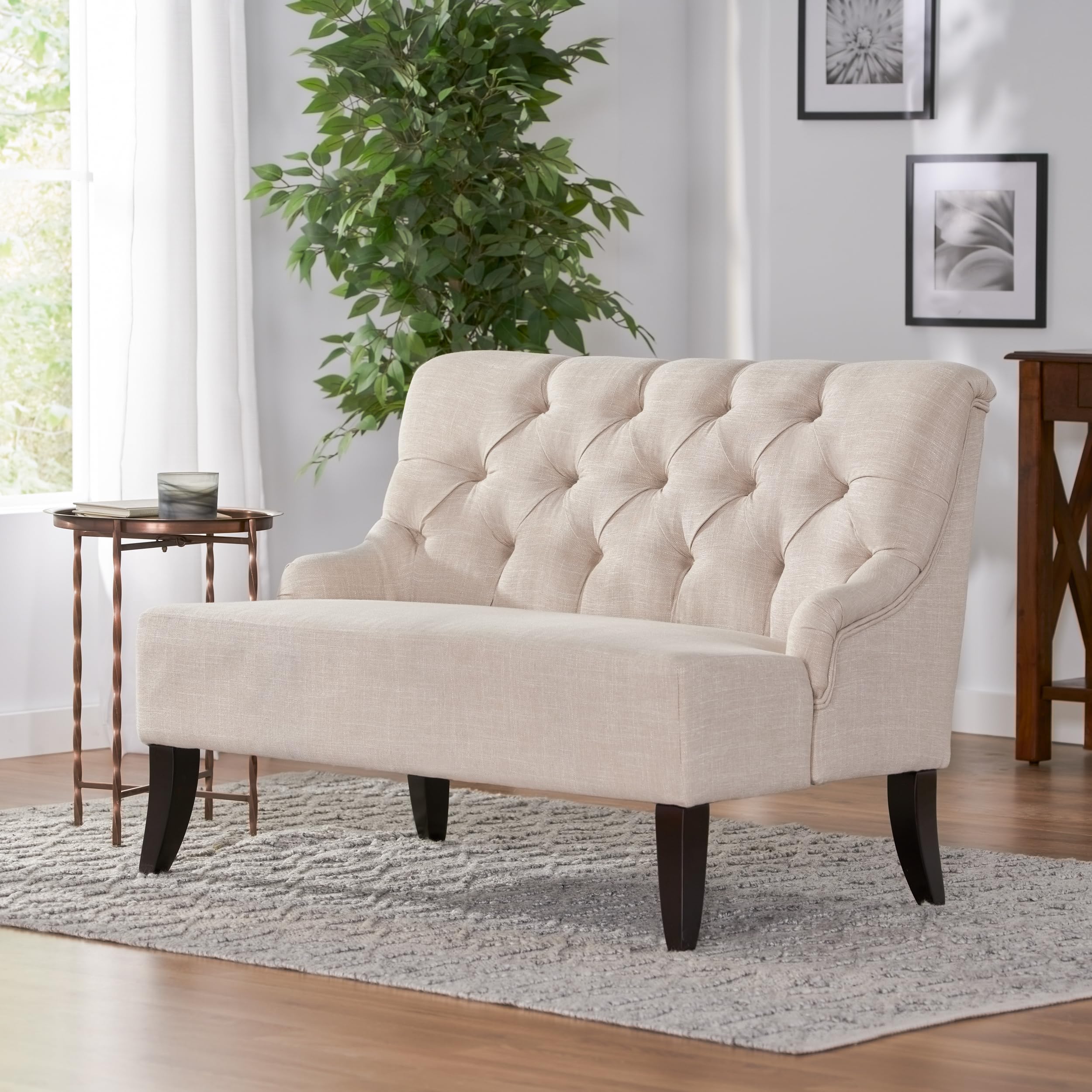 Mid - Century Modern Style Beige Fabric Tufted Loveseat