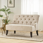 Mid - Century Modern Style Beige Fabric Tufted Loveseat
