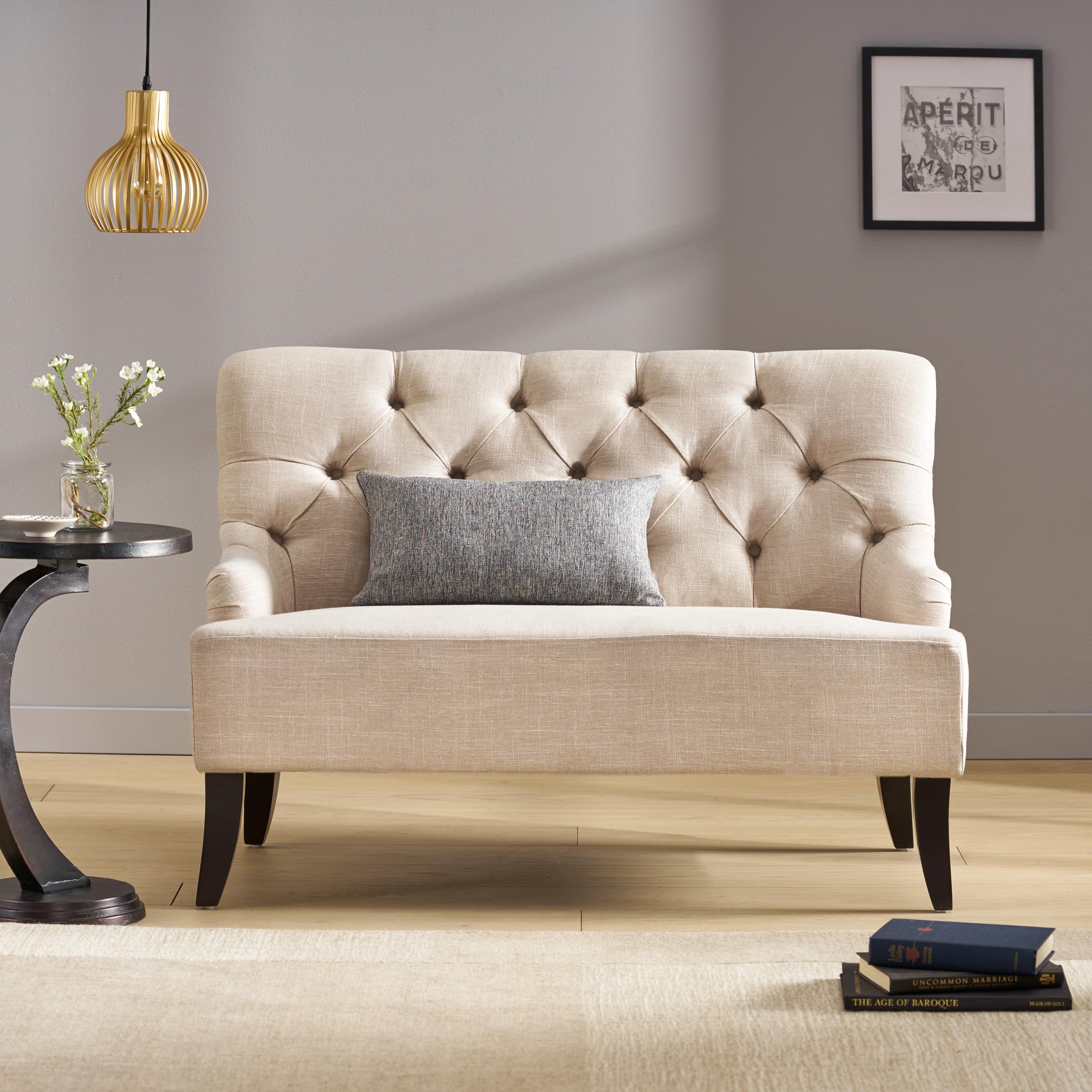Mid - Century Modern Style Beige Fabric Tufted Loveseat