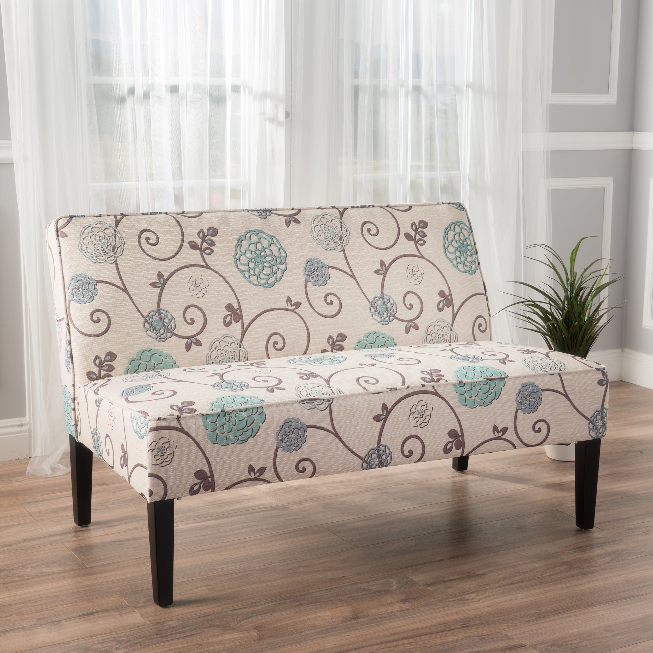 Mid - Century Modern Style Beige Fabric Tufted Loveseat