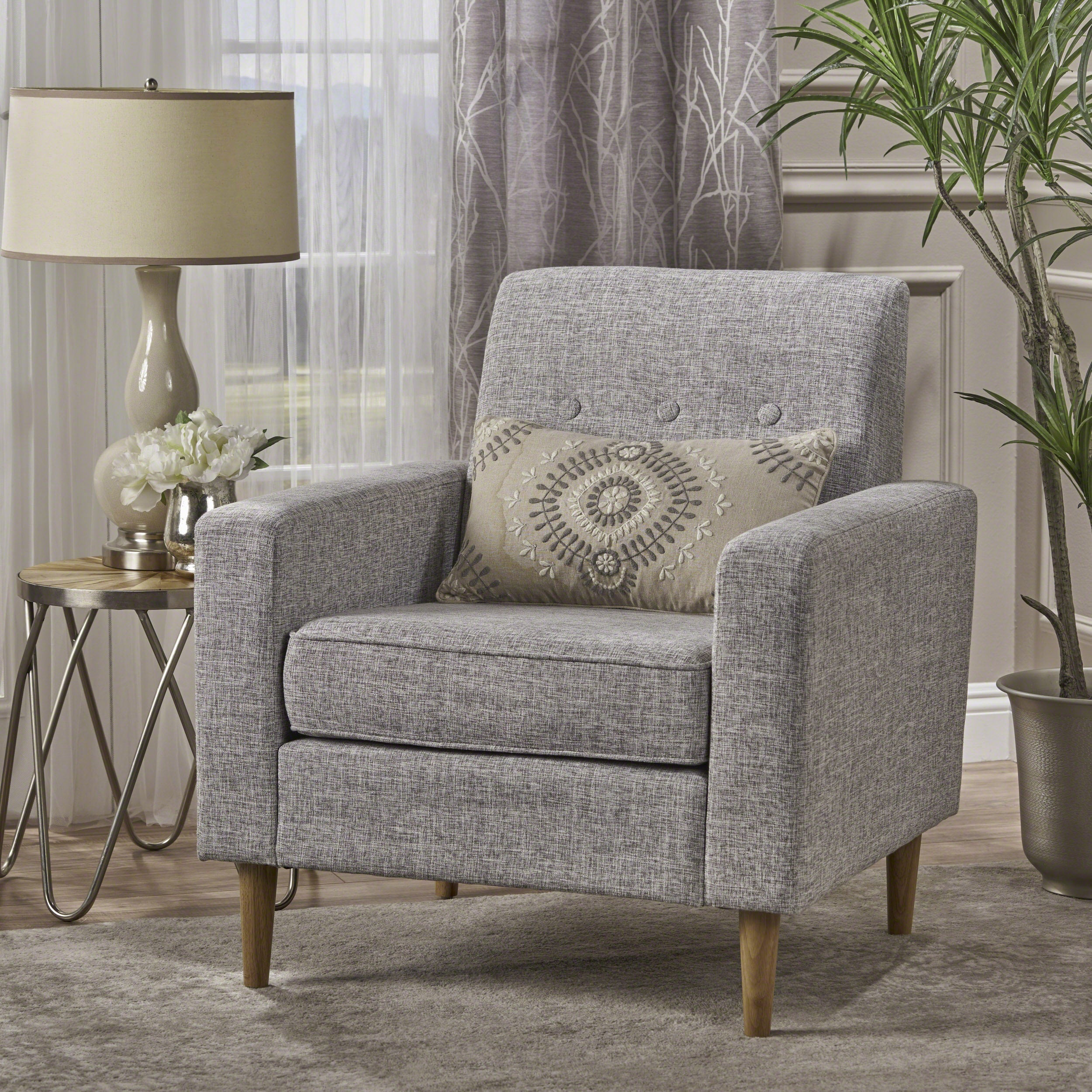 Mid-Century Modern Soft Grey Fabric Loveseat Sofa