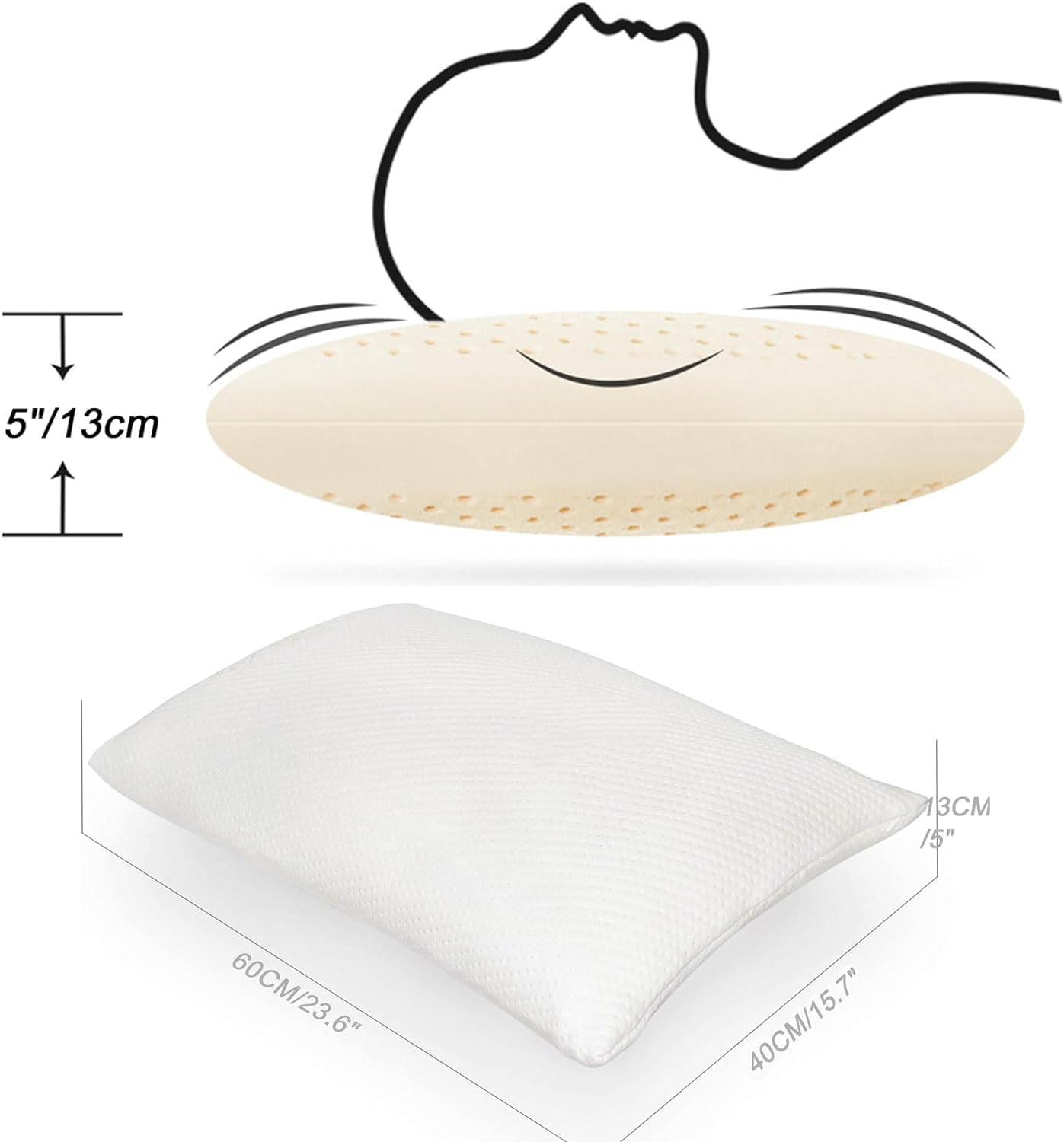 TALATEX Premium Natural Dunlop Latex Pillow - Eases Neck&Shoulder Pain