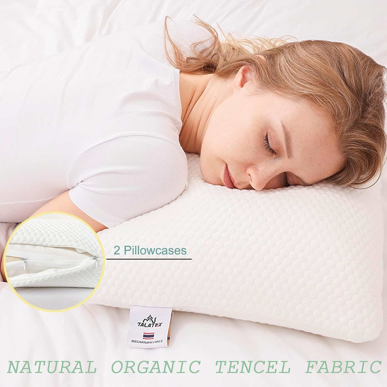 TALATEX Premium Natural Dunlop Latex Pillow - Eases Neck&Shoulder Pain