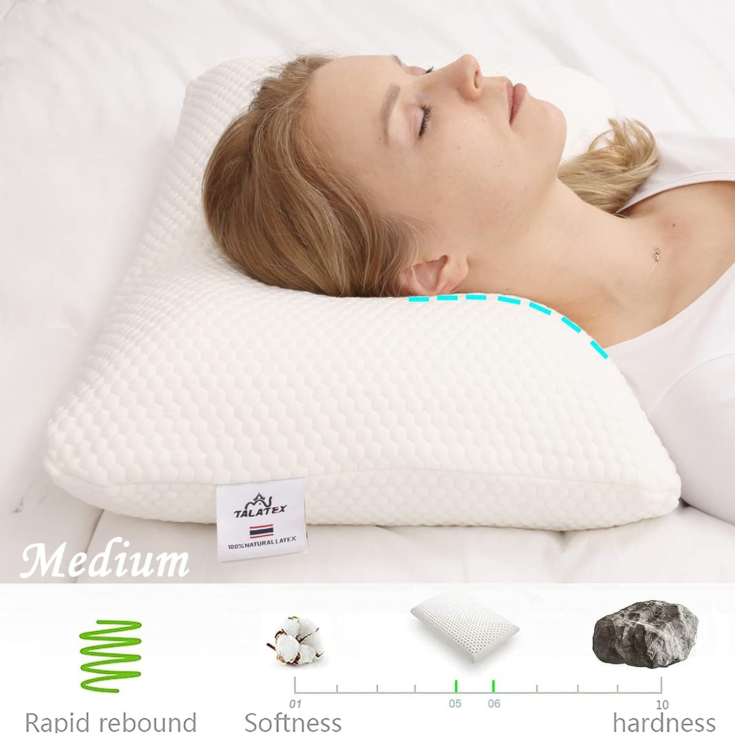 100% Natural Premium Talalay Latex Pillow –Helps Relieve Pressure