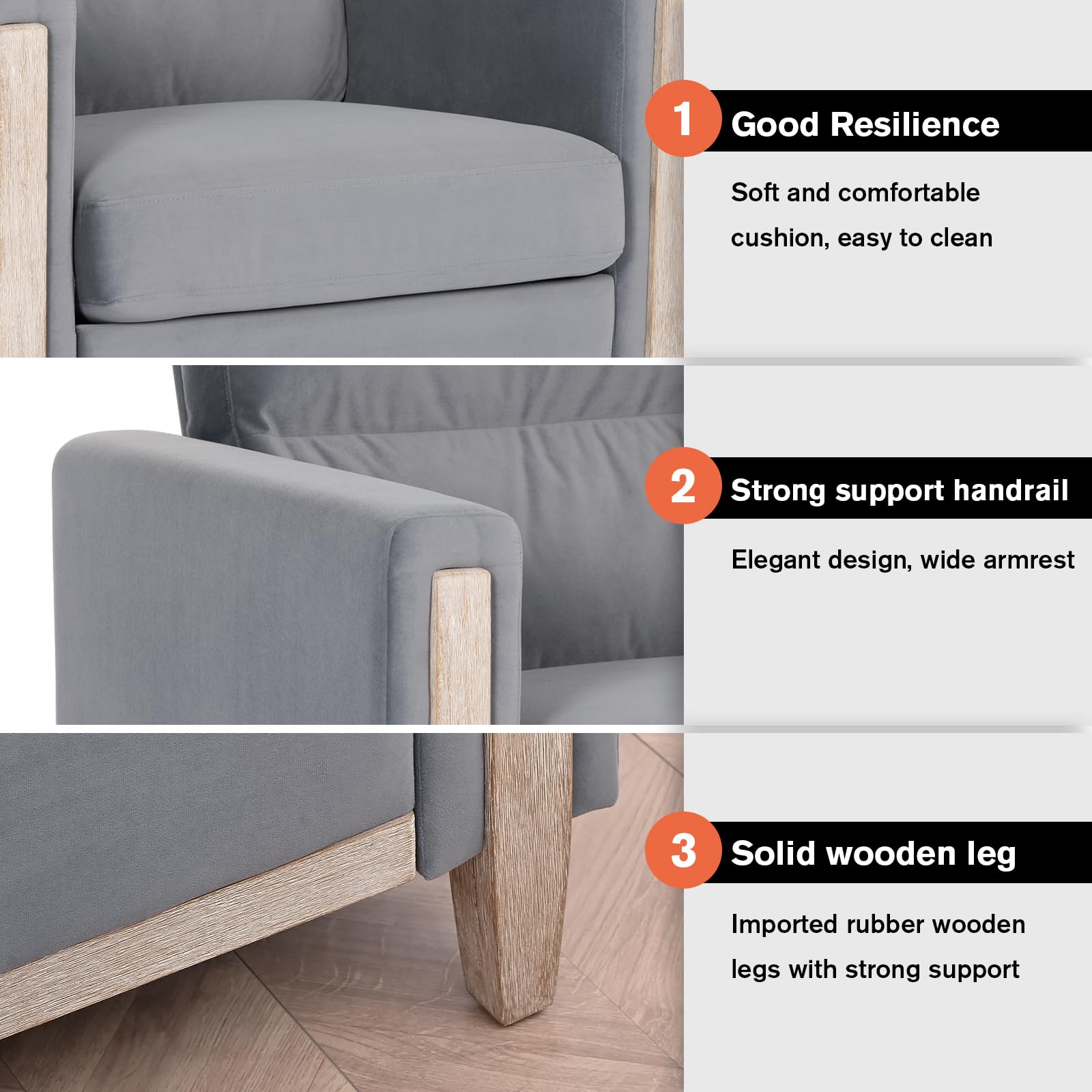 Modern  PU Leather & Velvet Upholstered Single Seater Accent Chair with Rubber Wood Legs