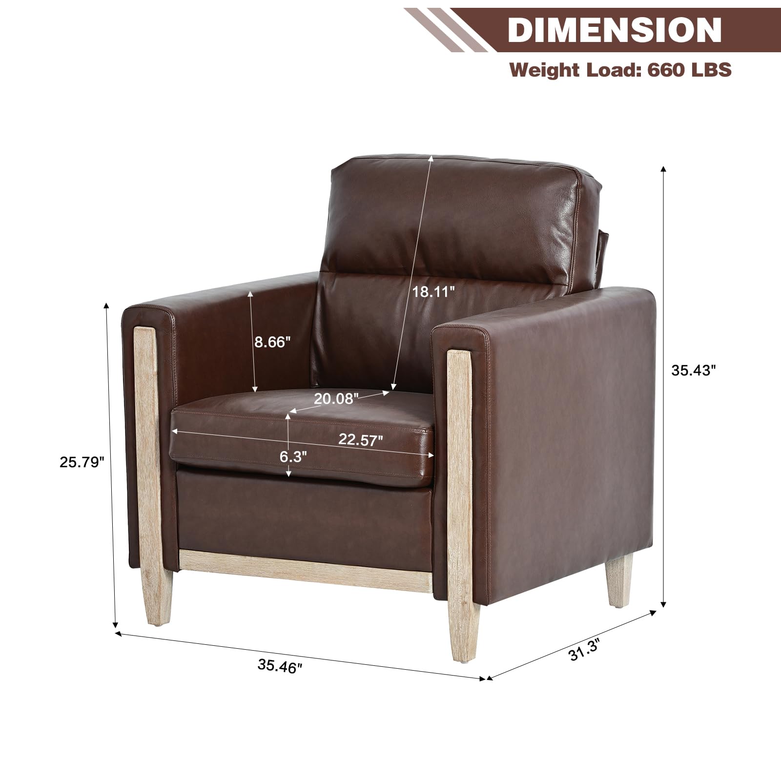 Modern  PU Leather & Velvet Upholstered Single Seater Accent Chair with Rubber Wood Legs