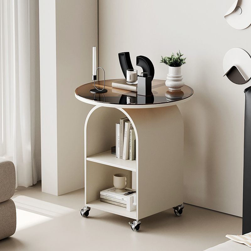 Mobile Round Side Table: For Living Room (Beside Sofa), Bedroom (Beside Bed) | Iron Frame, Glass Top