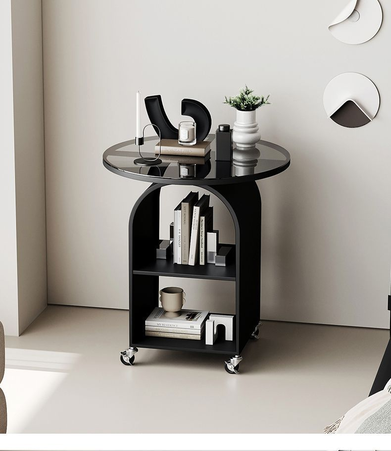 Mobile Round Side Table: For Living Room (Beside Sofa), Bedroom (Beside Bed) | Iron Frame, Glass Top