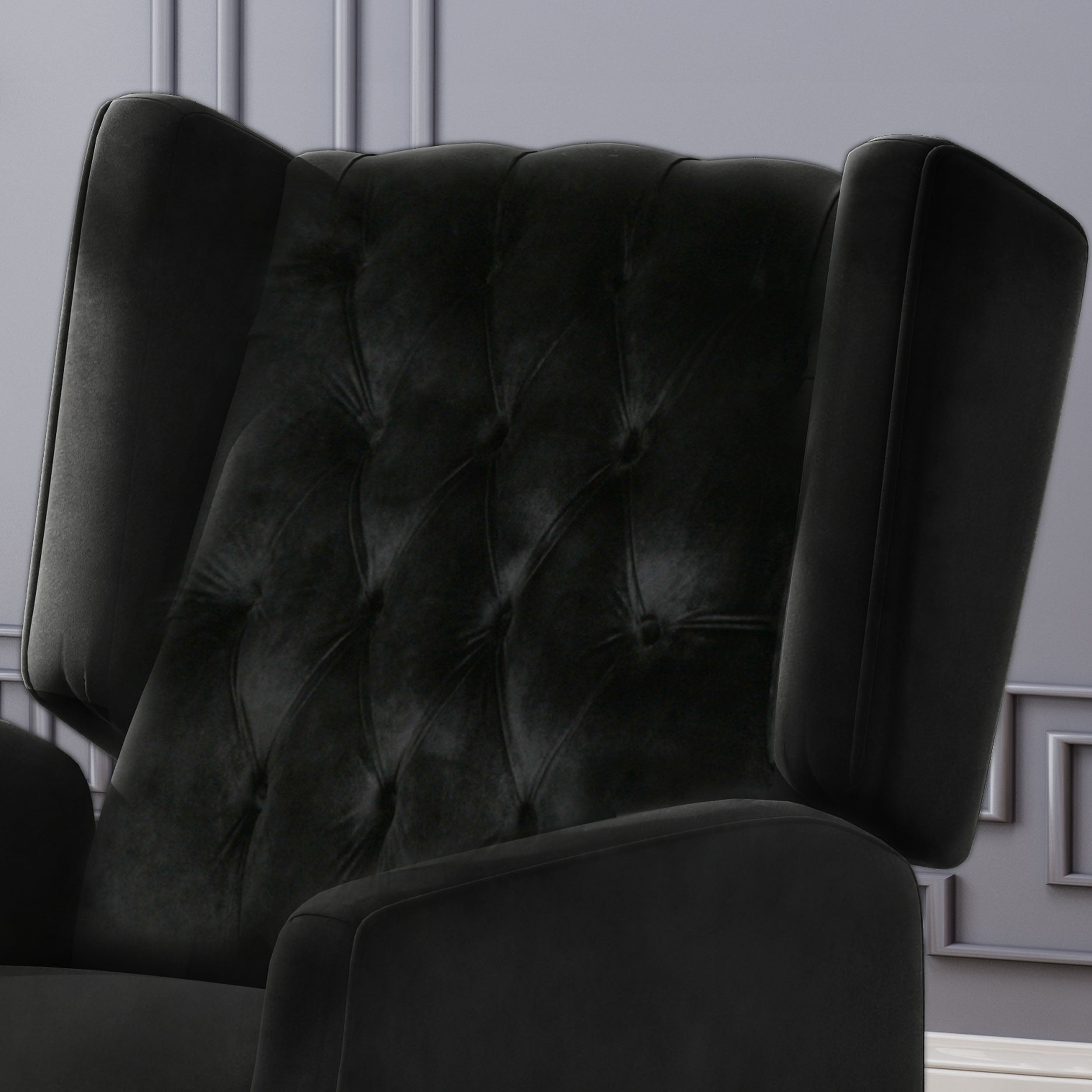 Eeeza Classic High-Back Tufted Armchair, Wingback, Birch, Black